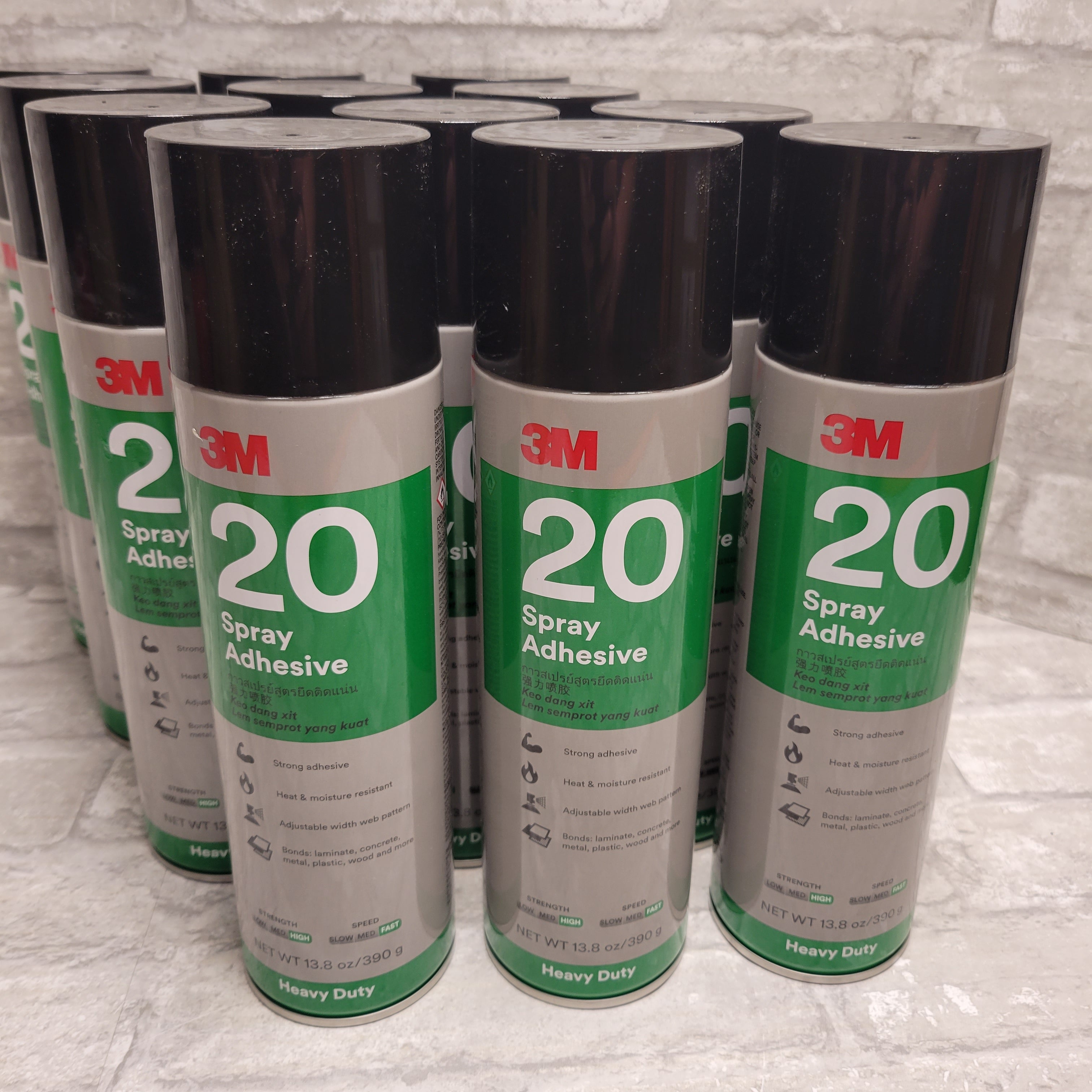 3M Heavy Duty 20 Spray Adhesive Clear, Net Weight 13.75 oz, 12 Pack (8150490775790)