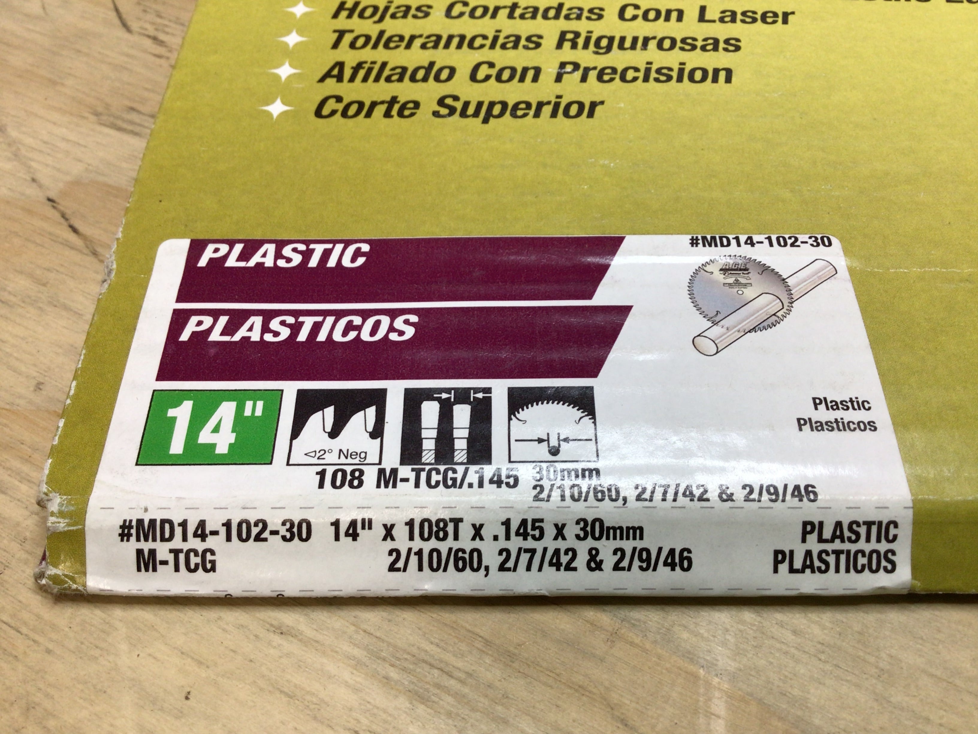 AGE MD14-102-30 Plastic 14″ Dia x 108T M-TCG, -2 Deg, 30mm Bore Saw Blade *NEW* (8108777505006)