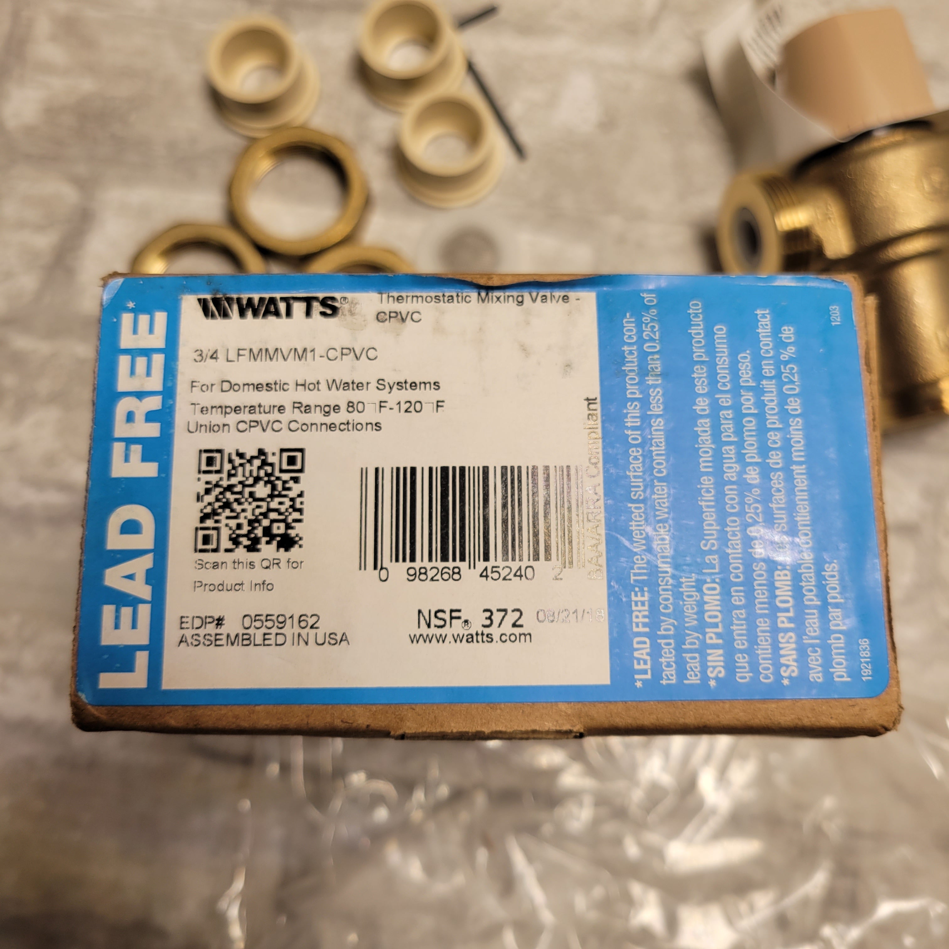 Watts LFMMVM1-CPVC, 3/4-inch Lead-Free Thermostatic Mixing Valve (EDP #0559162) (8063899664622)