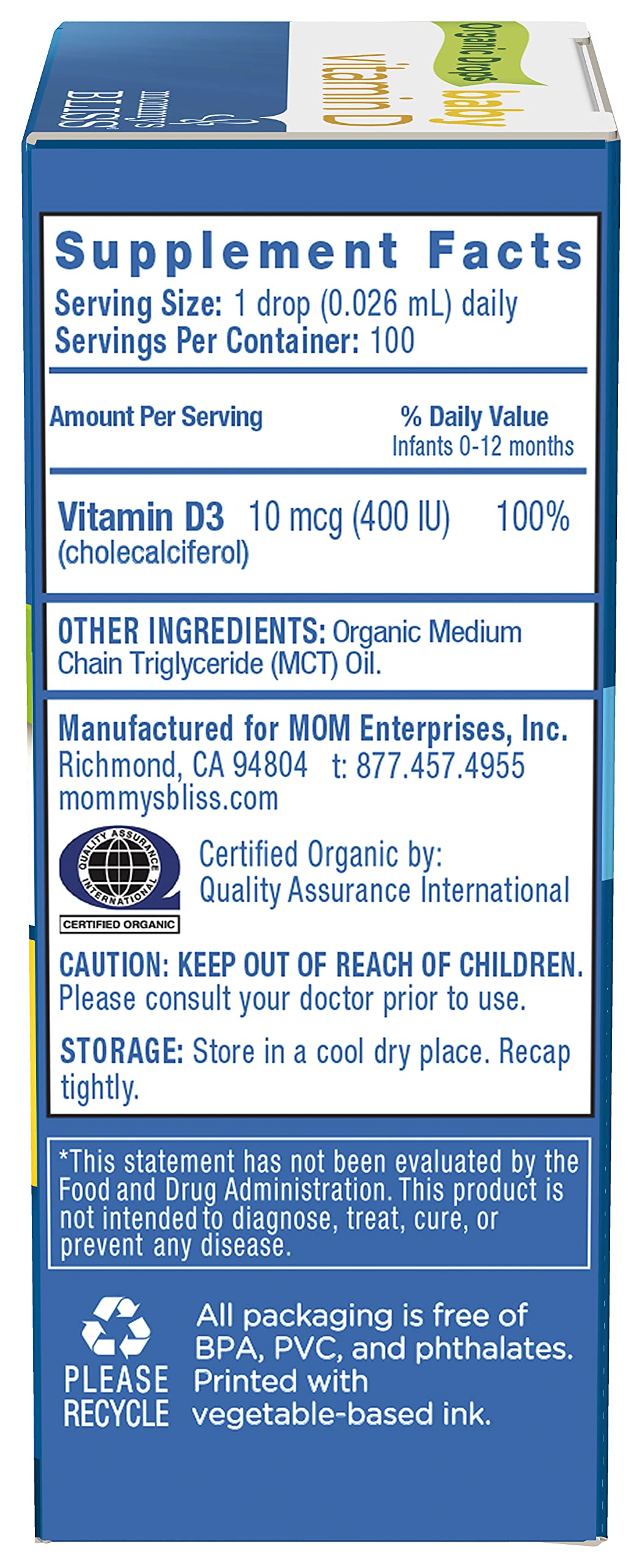 2-pack Mommy's Bliss Organic Drops, Vitamin D, 0.11 Fl Oz Exp. 2/23 (6963005915319)