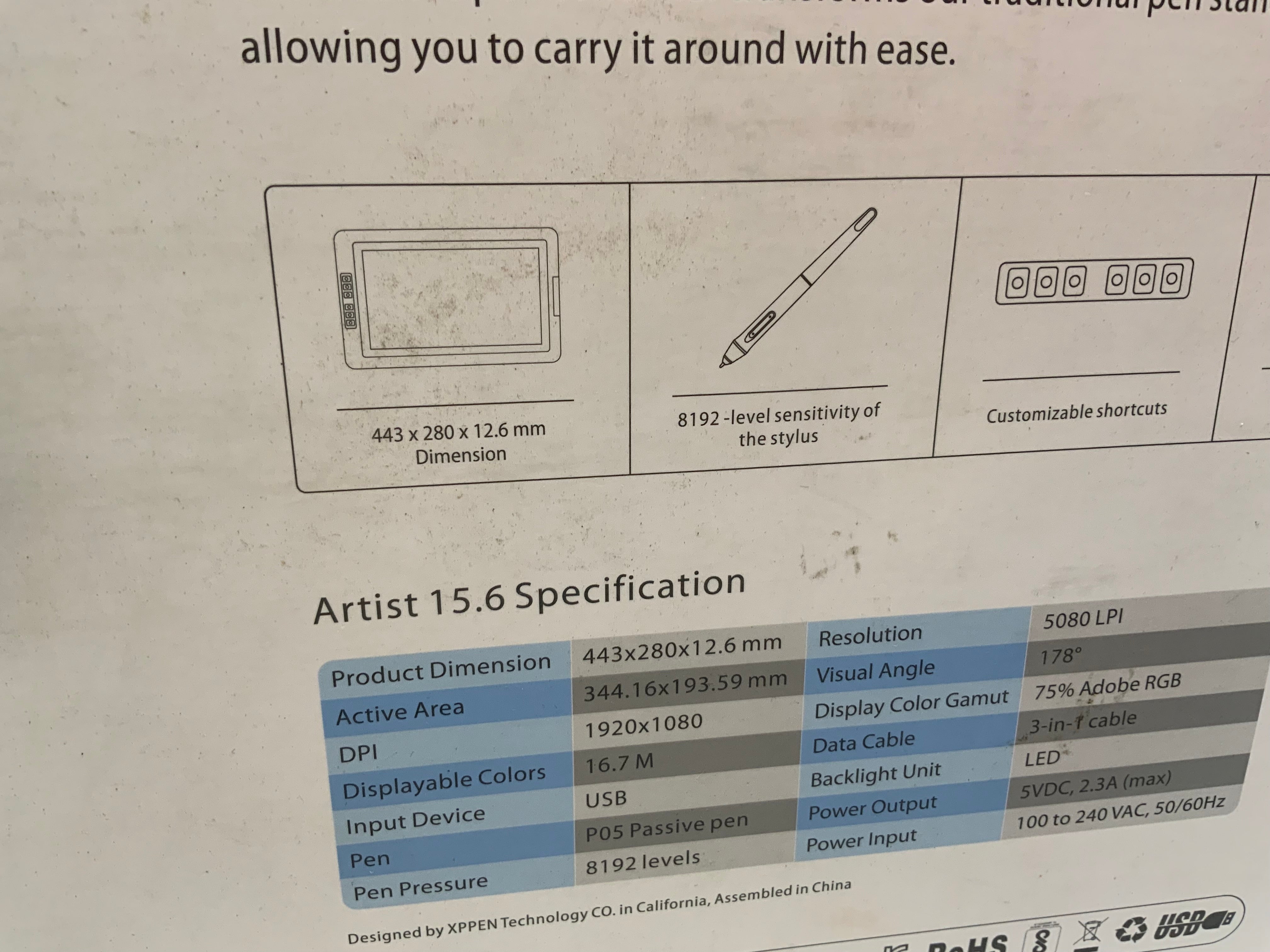 XP Pen Artist 15.6 Pro Graphics Drawing Tablet Monitor Pen (8029645603054)