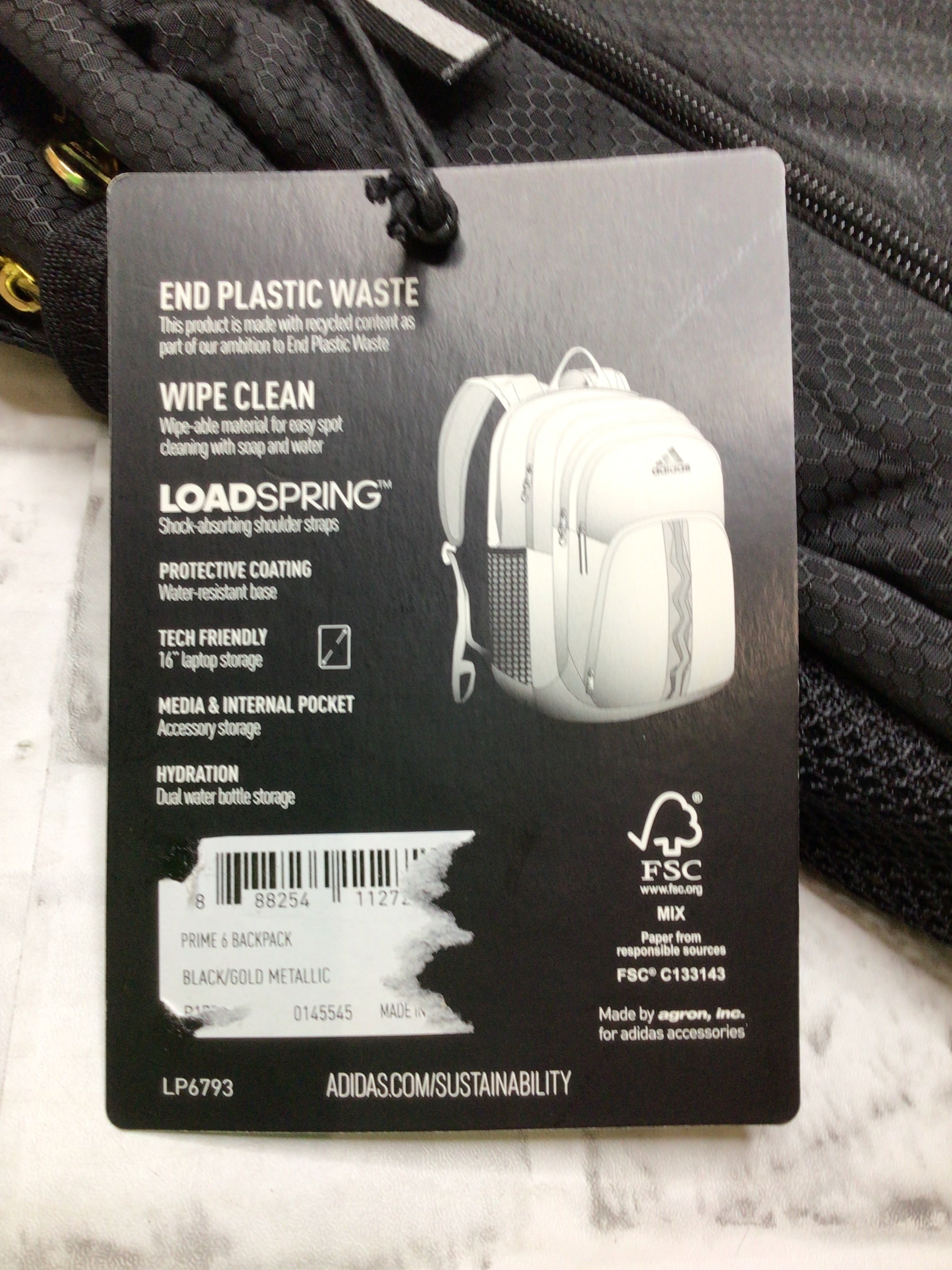 adidas Unisex Prime 6 Backpack, Black/Gold Metallic (8095832211694)