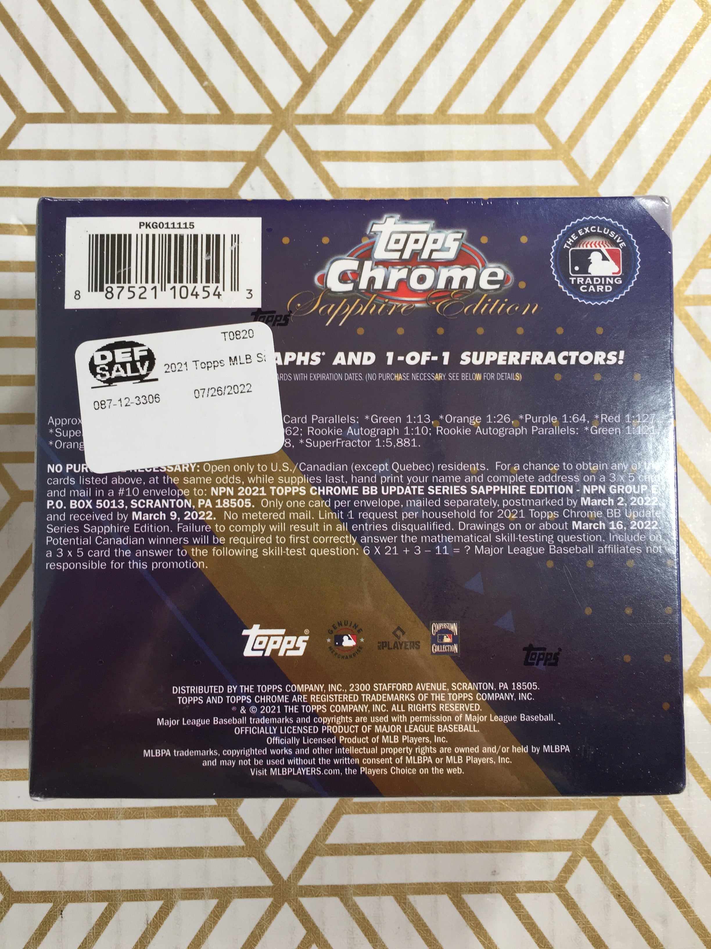 2021 Topps Chrome Baseball Update Series Sapphire Edition Hobby Box - 8 Packs (7868894642414)