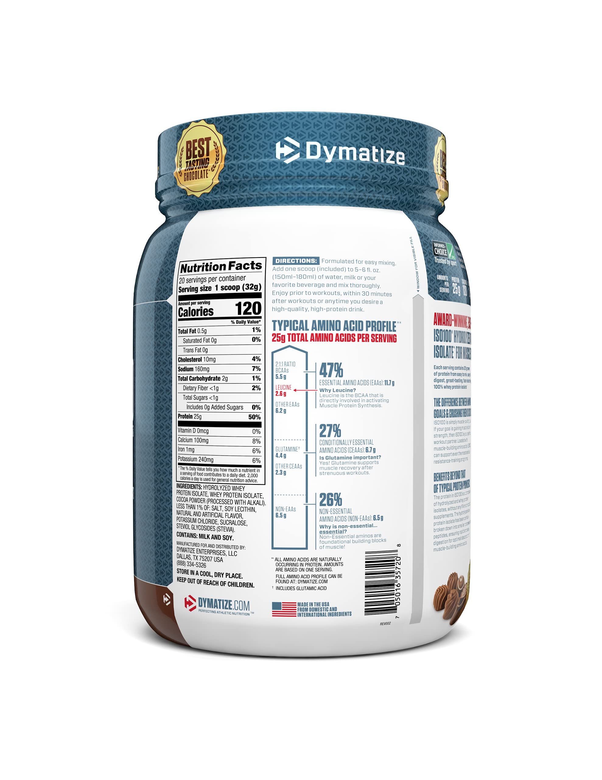 Dymatize ISO100 Hydrolyzed Protein Powder/100% Whey Isolate Protein, 25g Protein (7943961542894)