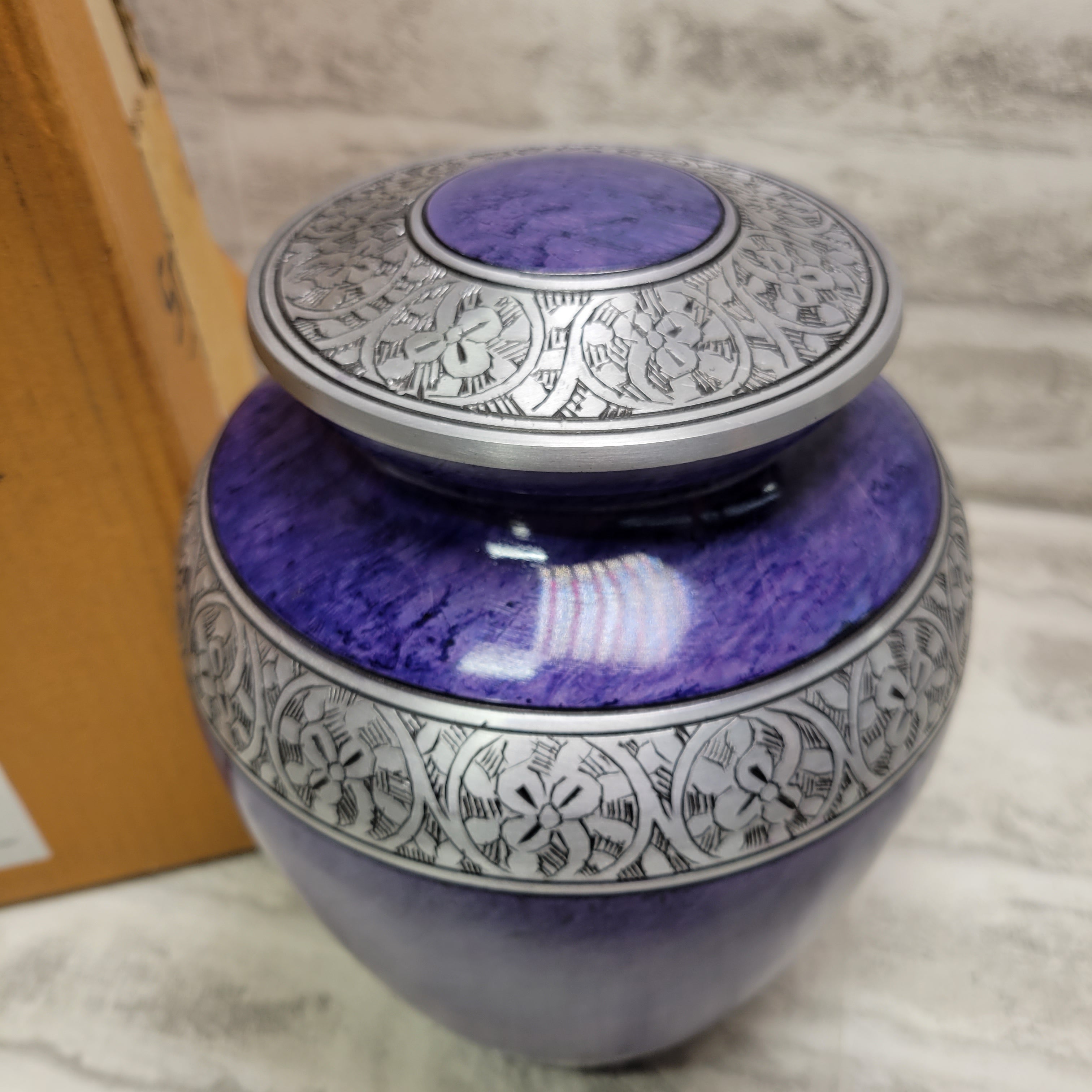 Adult Cremation Urn for Human Ashes - Purple and Silver with Velvet Bag (7674199638254)