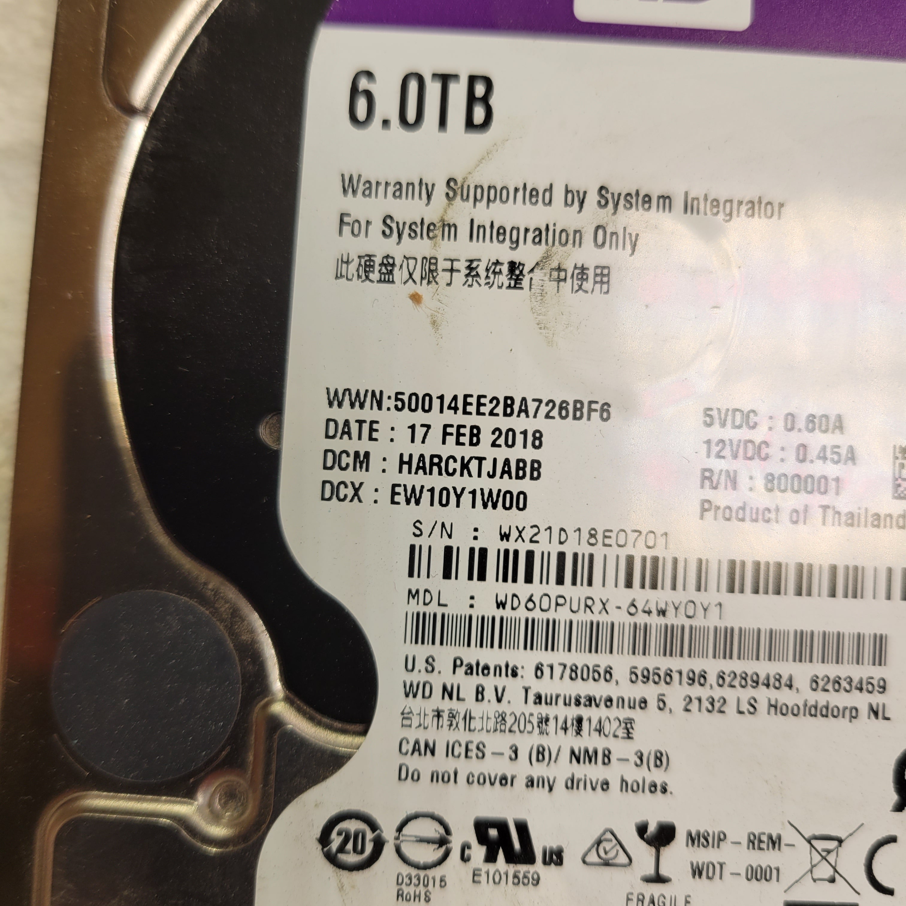 *FOR PARTS*  (4) Western Digital 6TB WD Purple Surveillance Internal Hard Drive (7658656202990)
