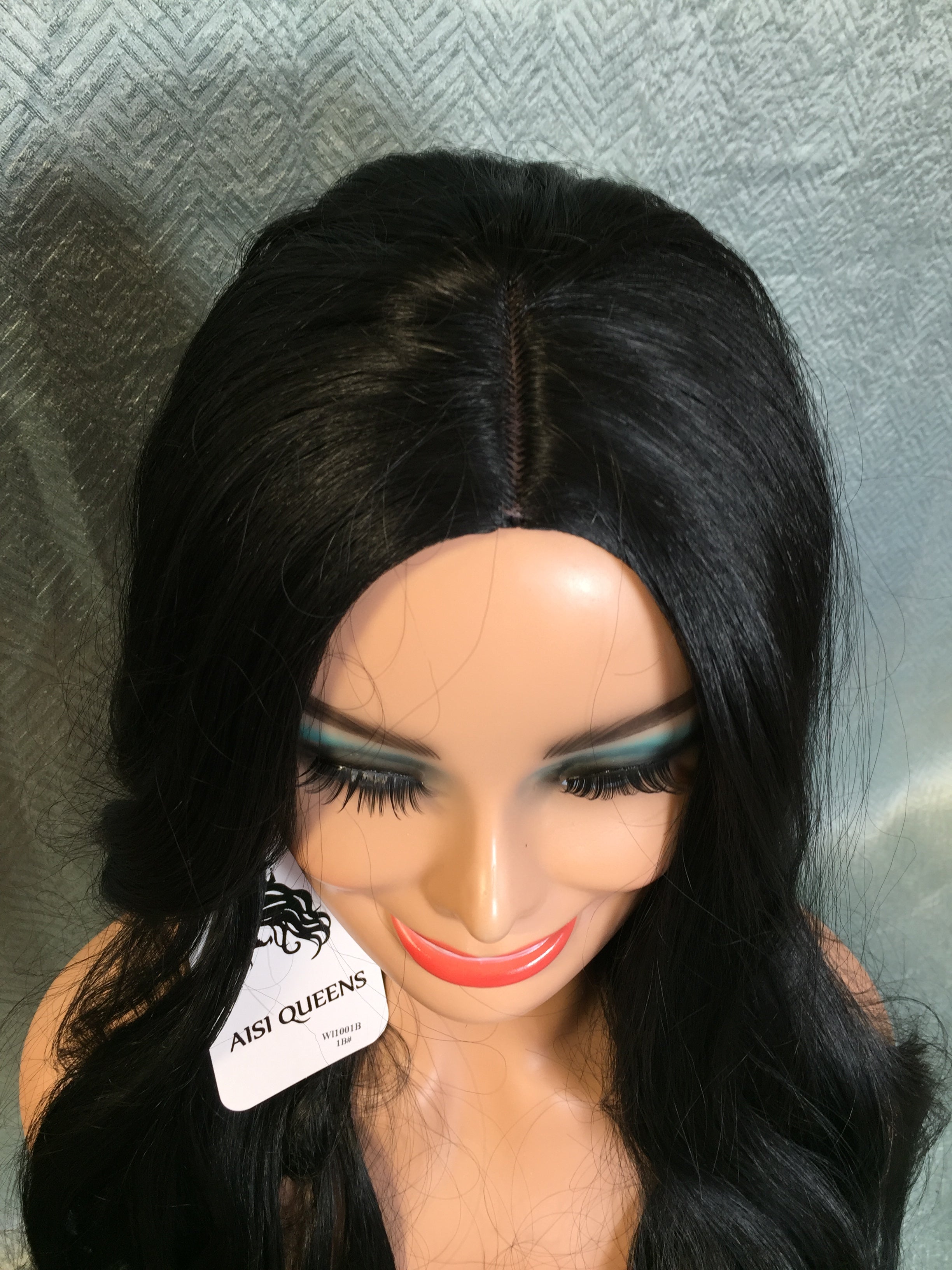AISI Queens Black Long Wavy 24 Inch Wig with Middle Part Synthetic (7611639955694)