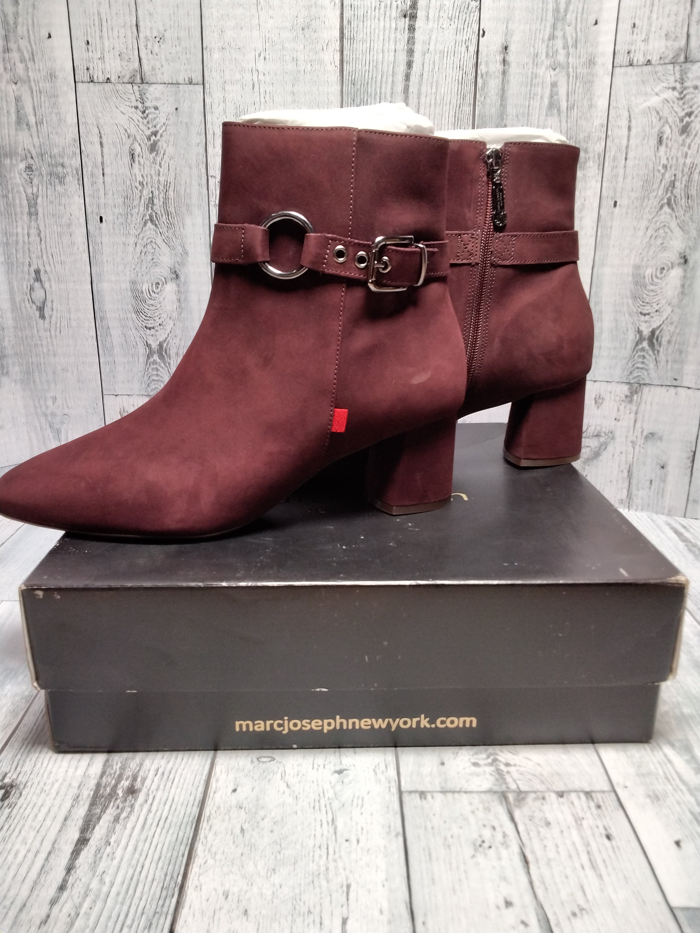 Marc Joseph New York Women's Leather Block Heel Ankle Boot, Wine, Sz 10.5 (7754694590702)