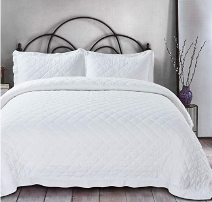 100% Cotton Gauze Quilt Set with Ruffle Trim & 2 Matching Shams, King Size White (6960188686519)