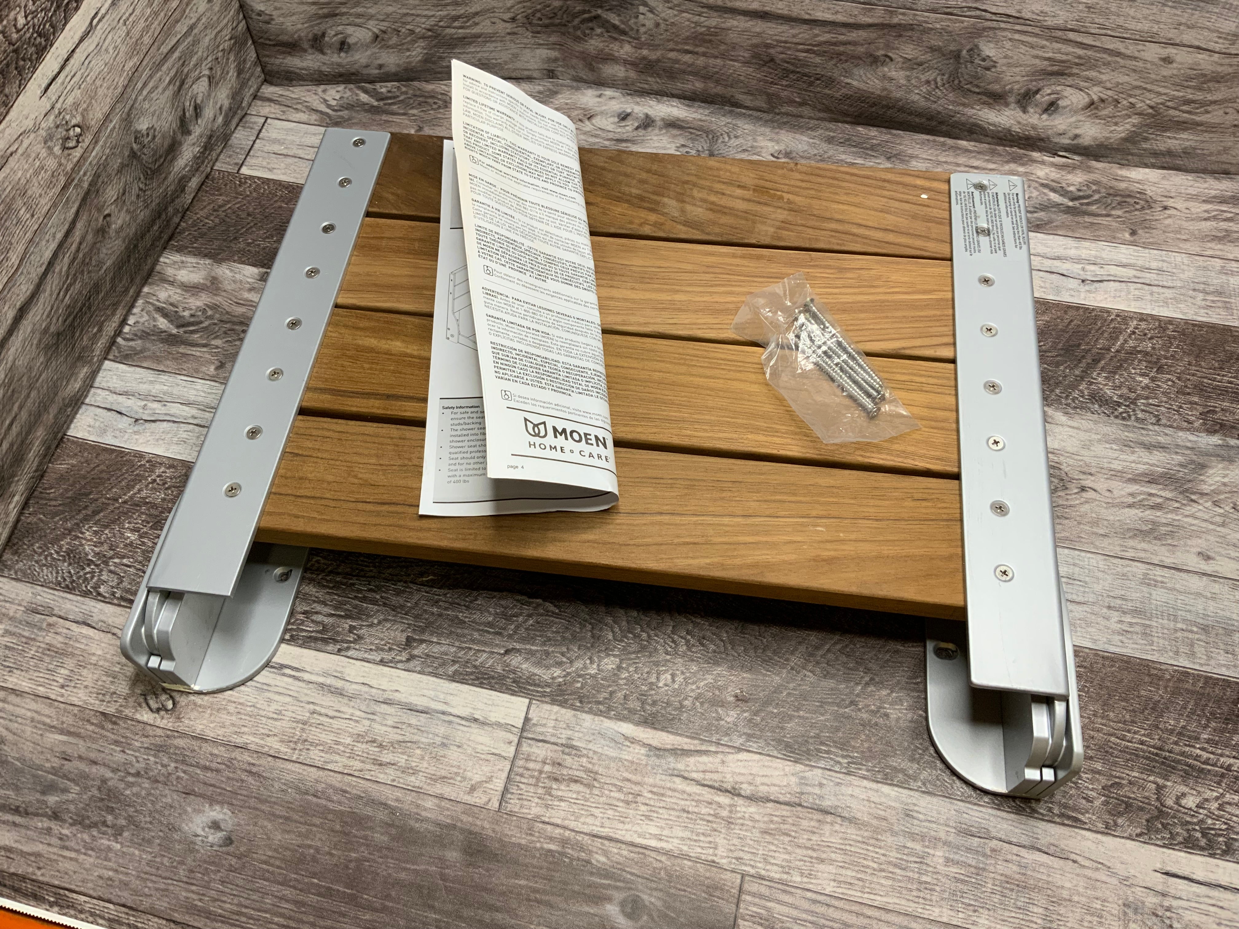 Moen Bath Safety Furniture Wood Home Care Teak Wood Aluminum Folding Shower Seat (8183549329646)