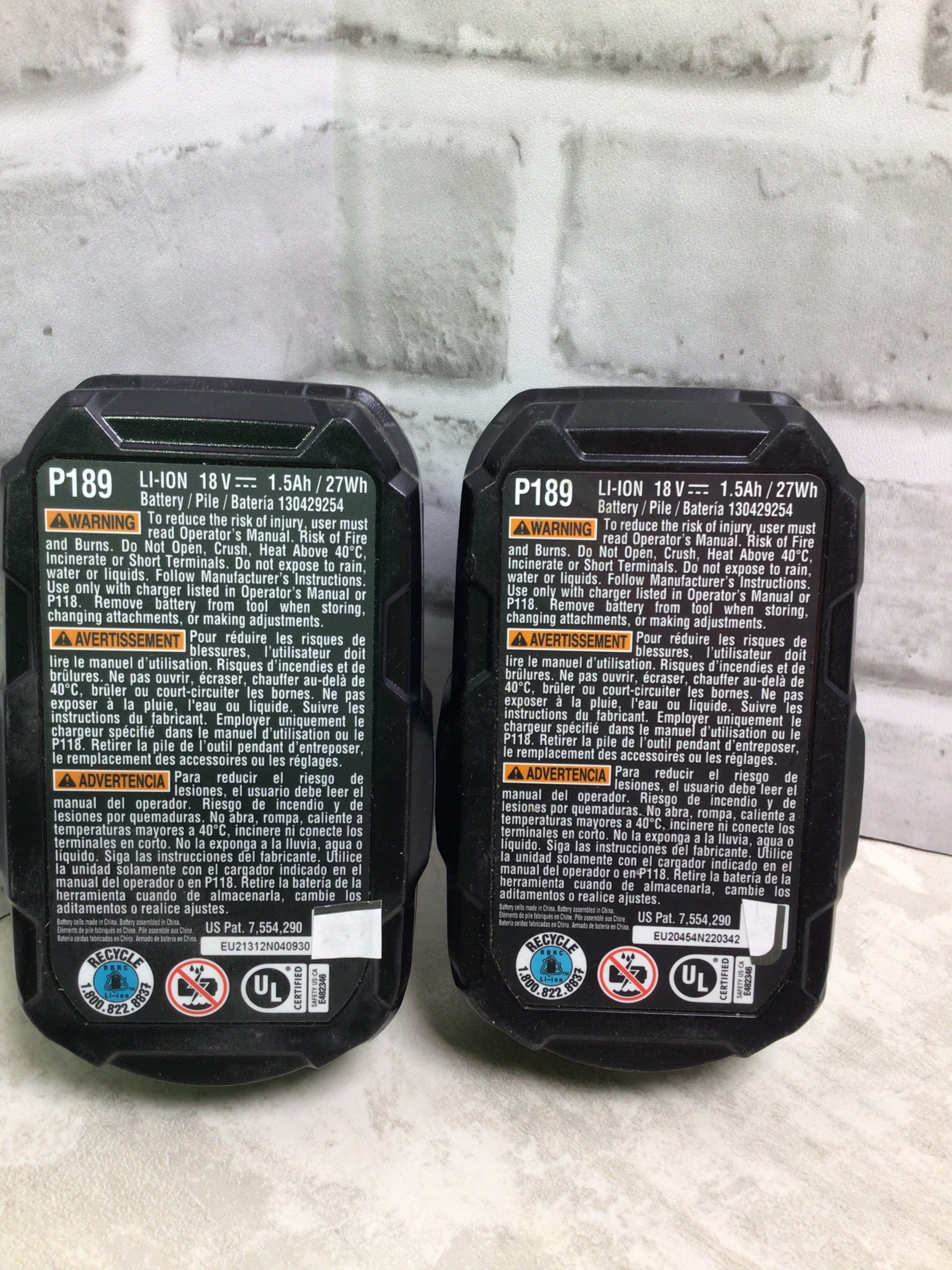Genuine Ryobi 18v Lithium Battery P189 (2 Pack) 1.5 Ah (7753218818286)