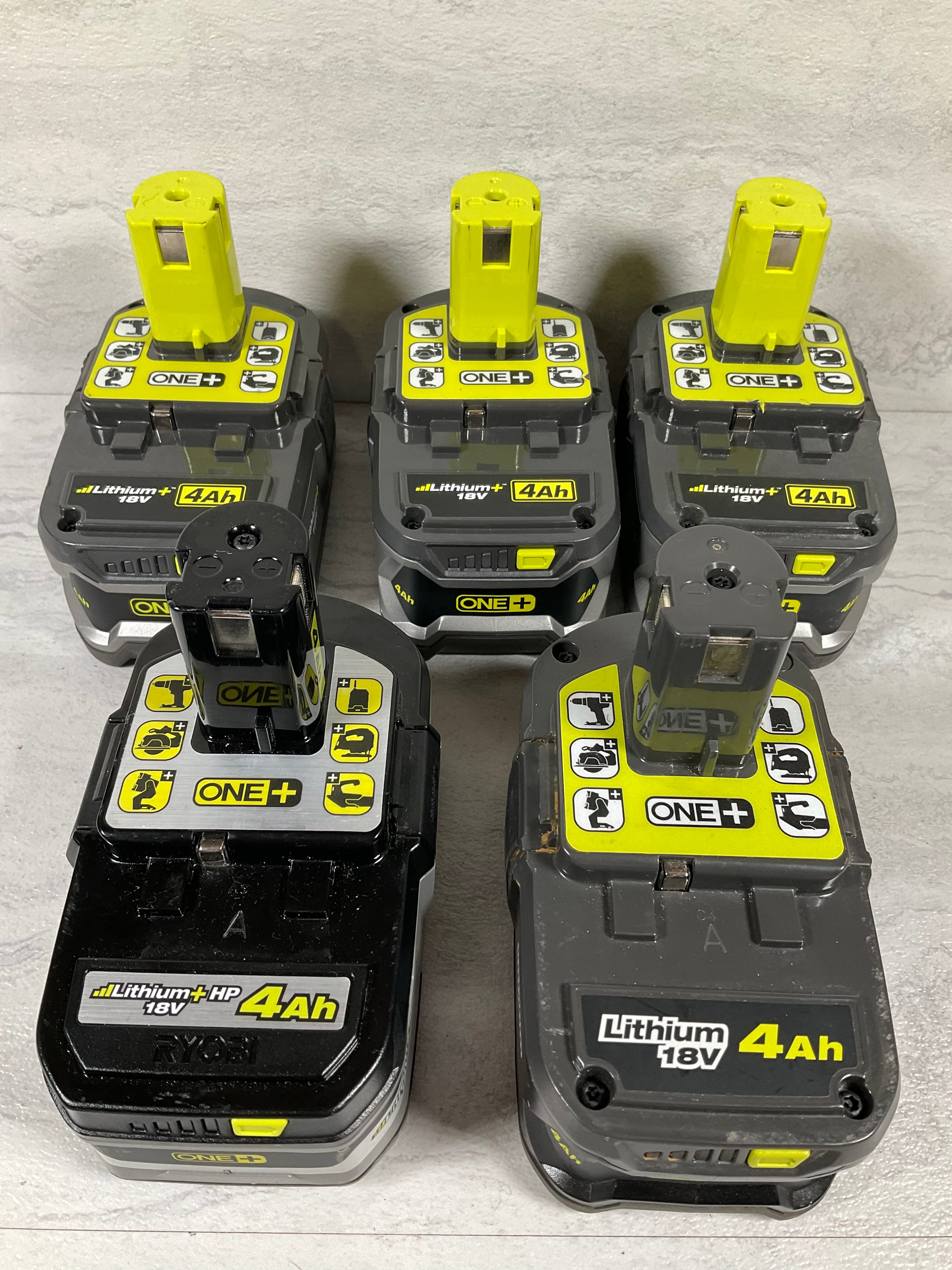 (LOT OF 5) RYOBI 18V batteries, FOR PARTS, 3-P108, P192, P197 (7197991305454)