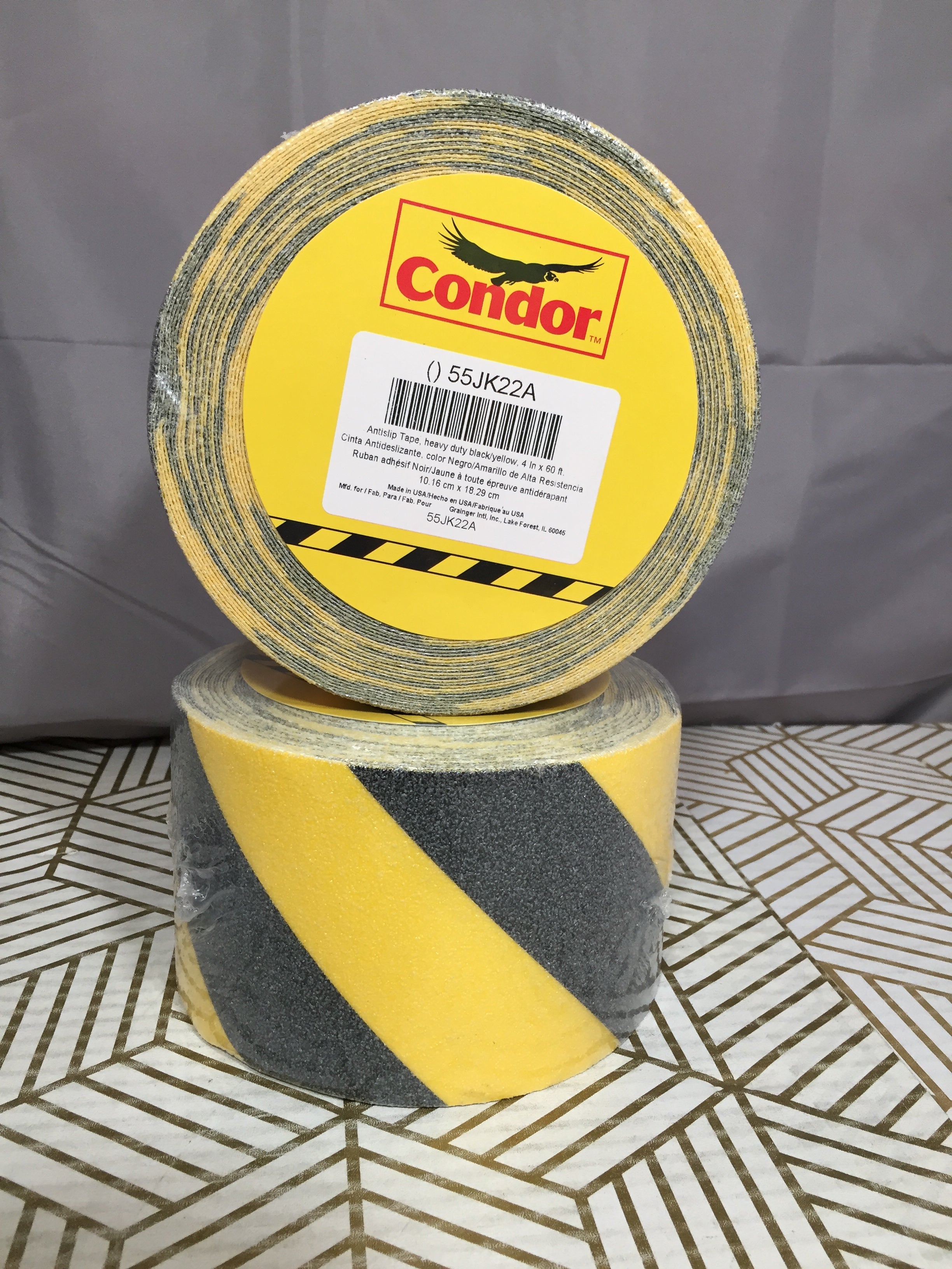 Anti-Slip Tape: Coarse, 60 Grit Size, Striped, Black/Yellow, 4 in x 60 ft, 32 mil Tape Thick (8141262782702)