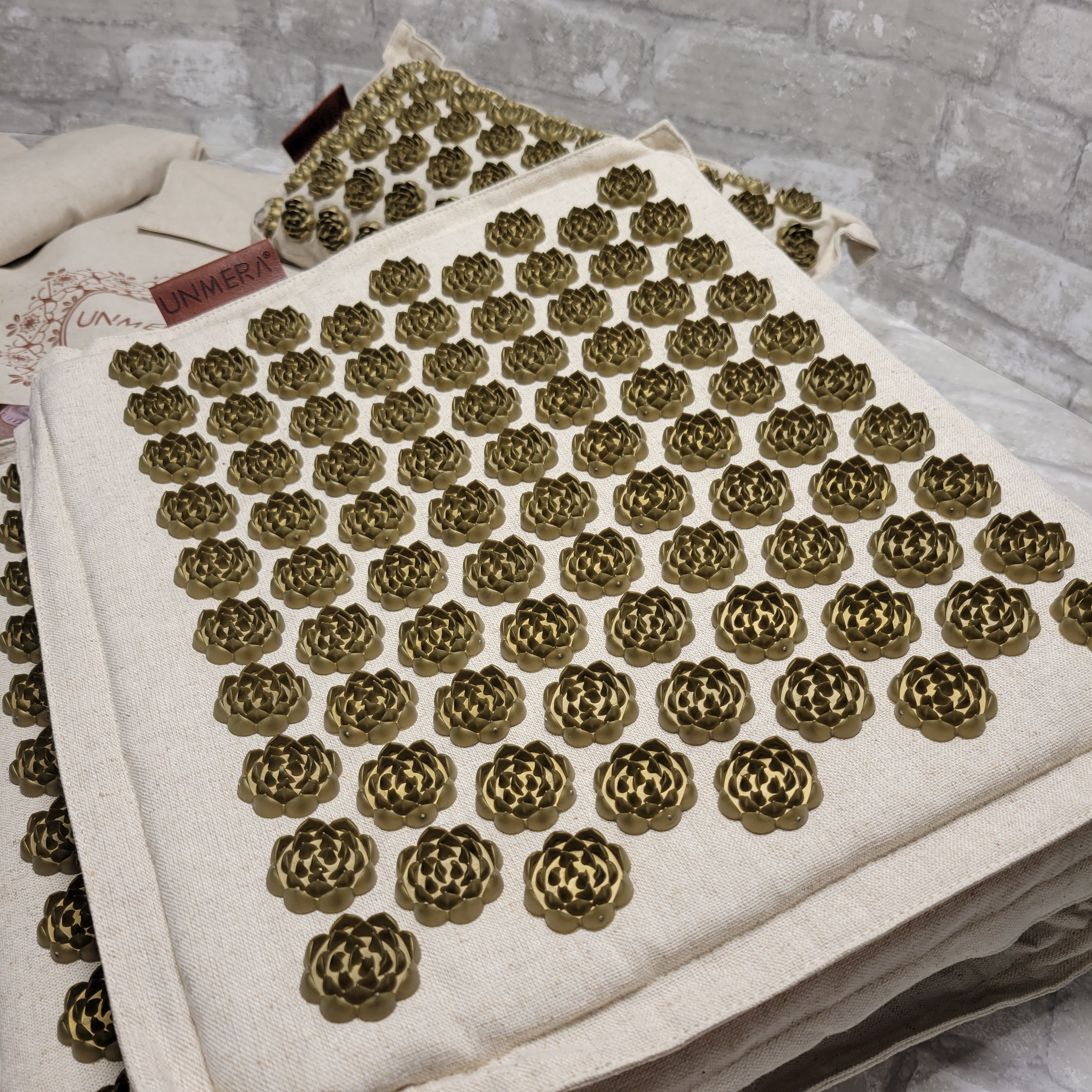 UNMERA Acupressure Mat & Pillow 5 pc Set Natural Eco Linen&Coconut Fiber Filling (8051861717230)