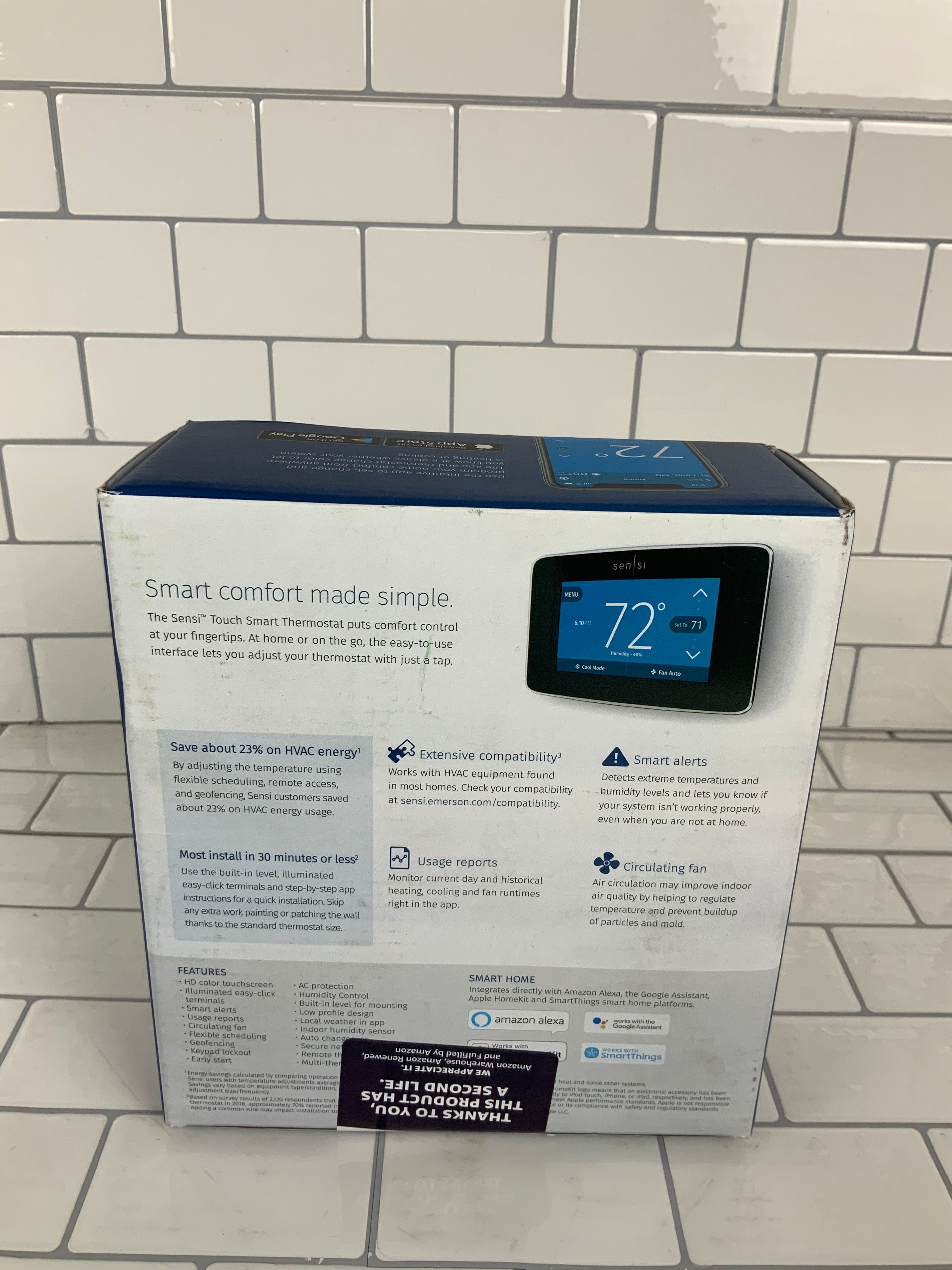 Emerson Sensi Wi-Fi Smart Thermostat w/Touchscreen Color Display-C-wire Required (7452570616046)