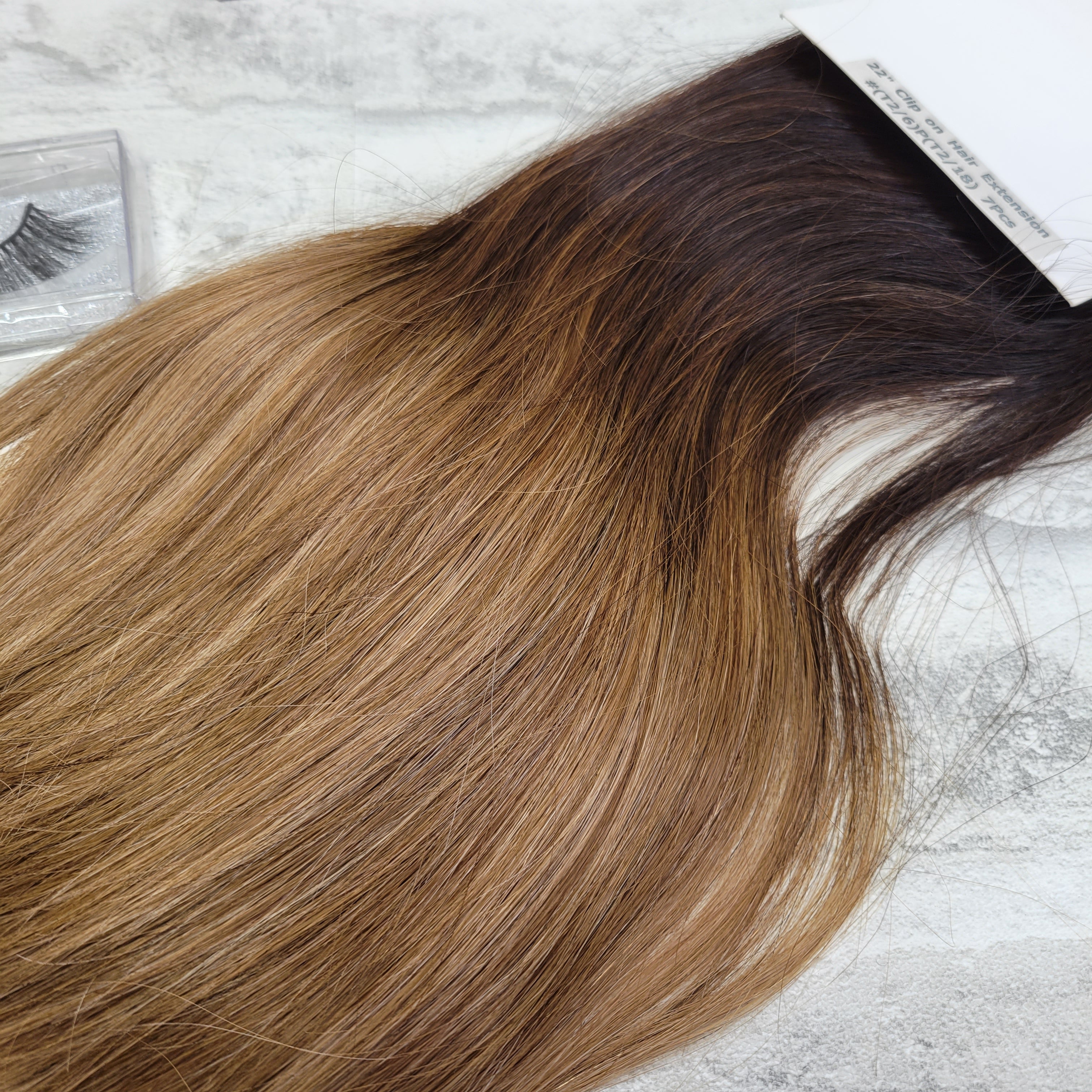 YoungSee Clip in Hair Extensions Human Hair Dark Brown/Blonde Balayage 22in 7pcs (7576697372910)