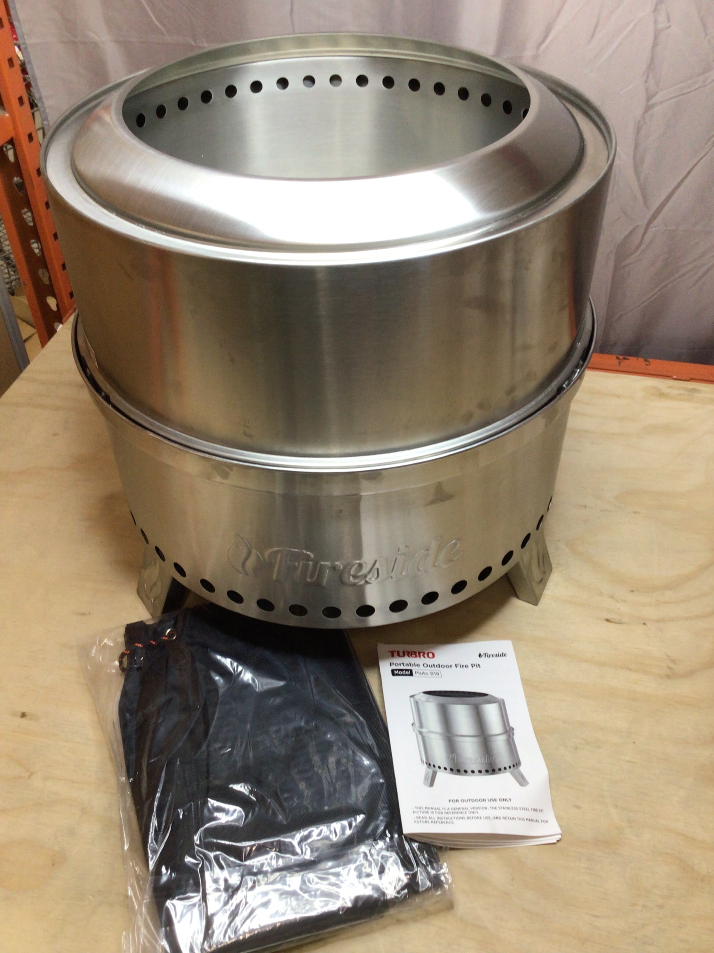 TURBRO Pluto R19-SS 19 Inch Smokeless Fire Pit, Portable, Silver **OPEN BOX** (8111871131886)