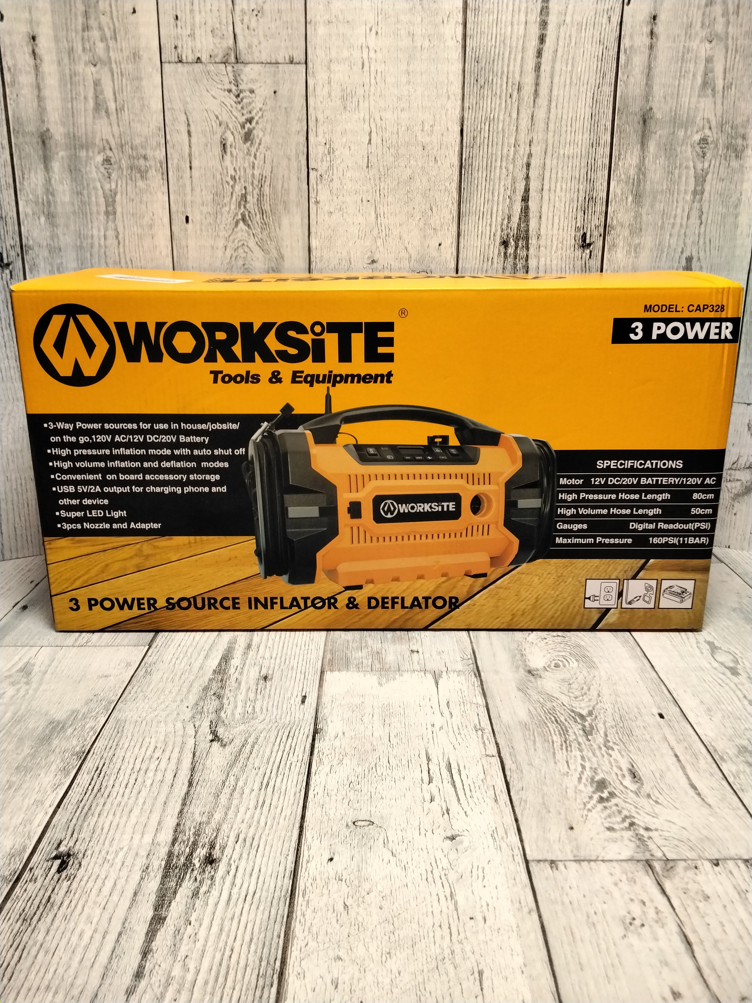 WORKSITE Tire Inflator Air Compressor Portable, 160 PSI Pump with 3 Power Supply (7895640768750)
