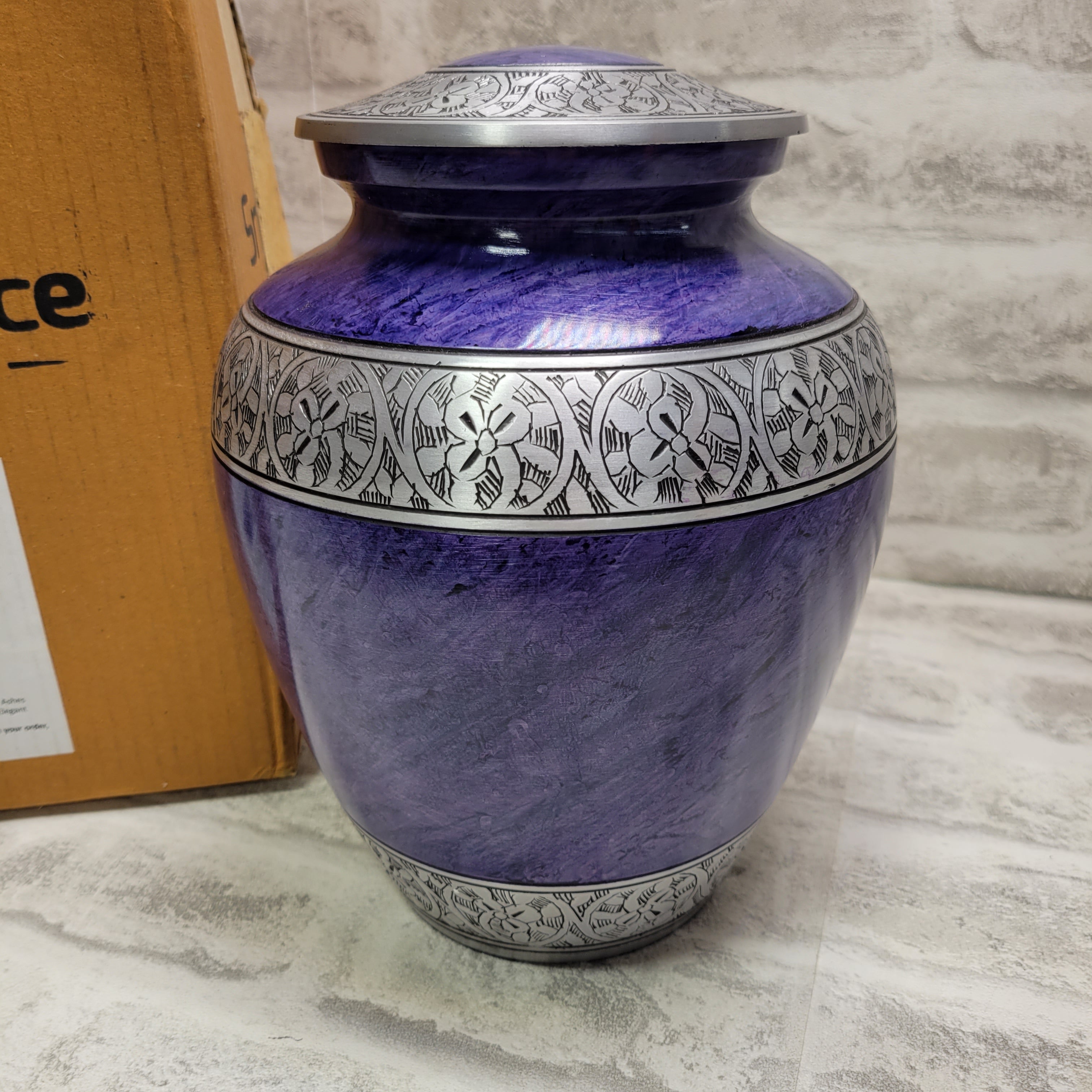 Adult Cremation Urn for Human Ashes - Purple and Silver with Velvet Bag (7674199638254)