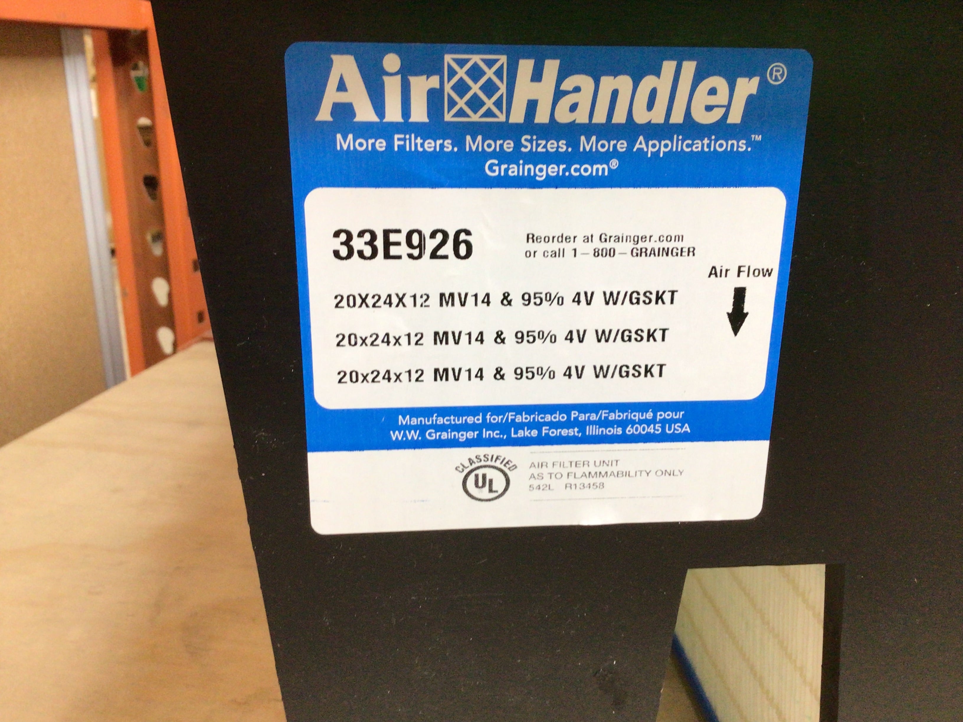 Air Handler 33E926 V-Bank Air Filter W/ Gasket, 20X24x12
