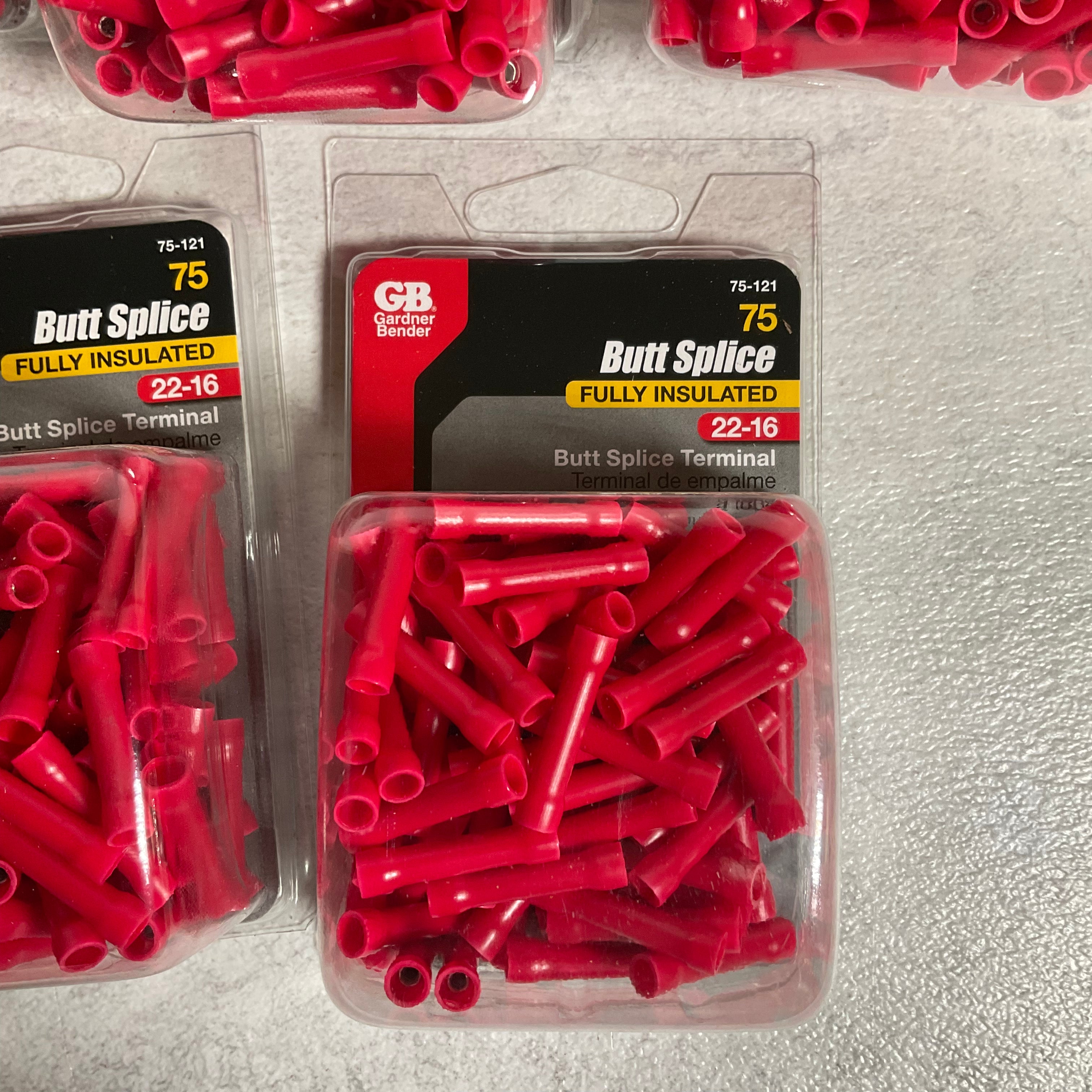 (Lot of 5) 22 - 16 AWG Butt Splice Wire Connectors in Red (75-Pack) (7451462533358)