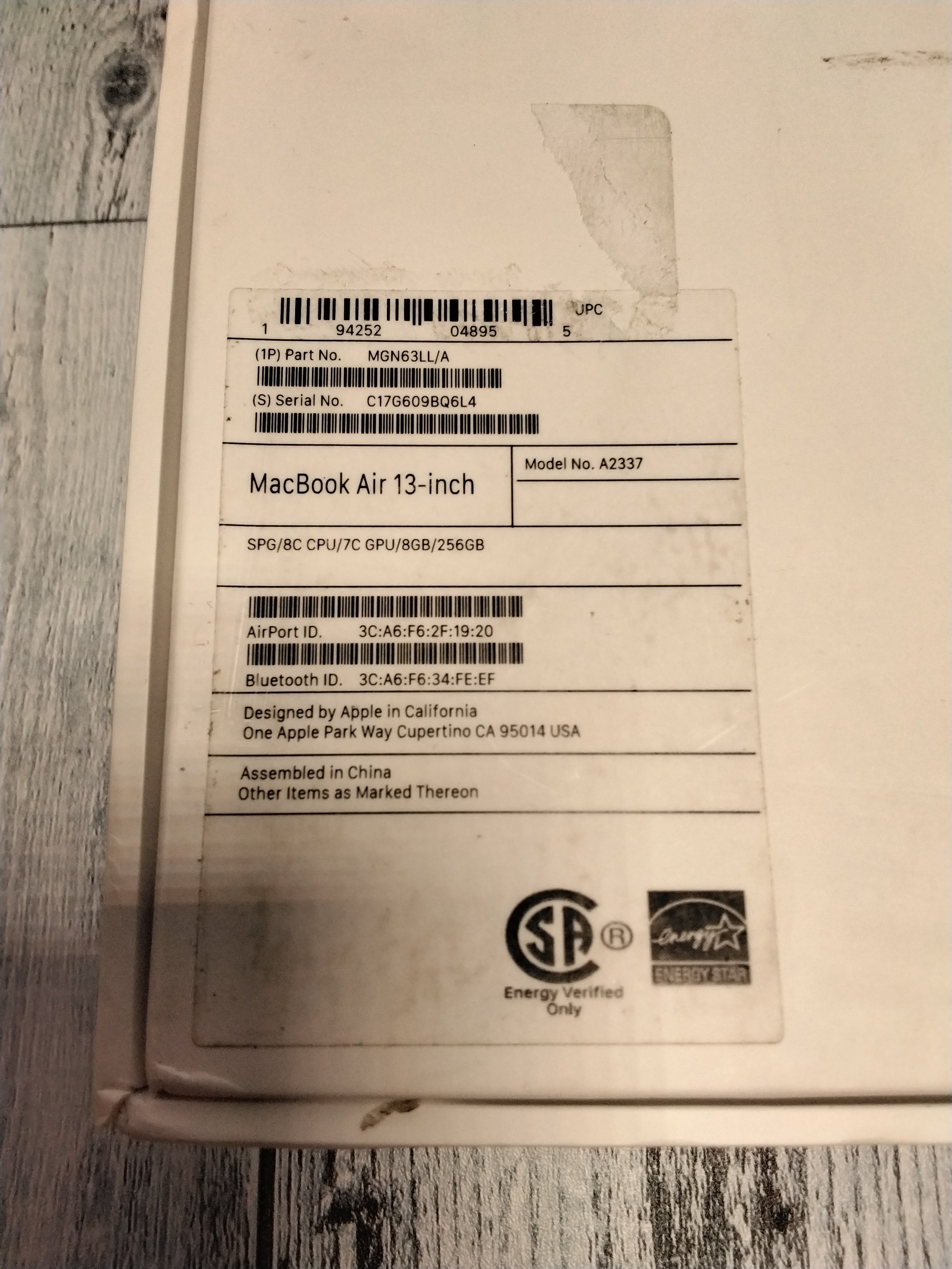 2020 Apple MacBook Air Laptop: Apple M1 Chip, 13” Retina Display, 8GB RAM, 256GB (7761868390638)