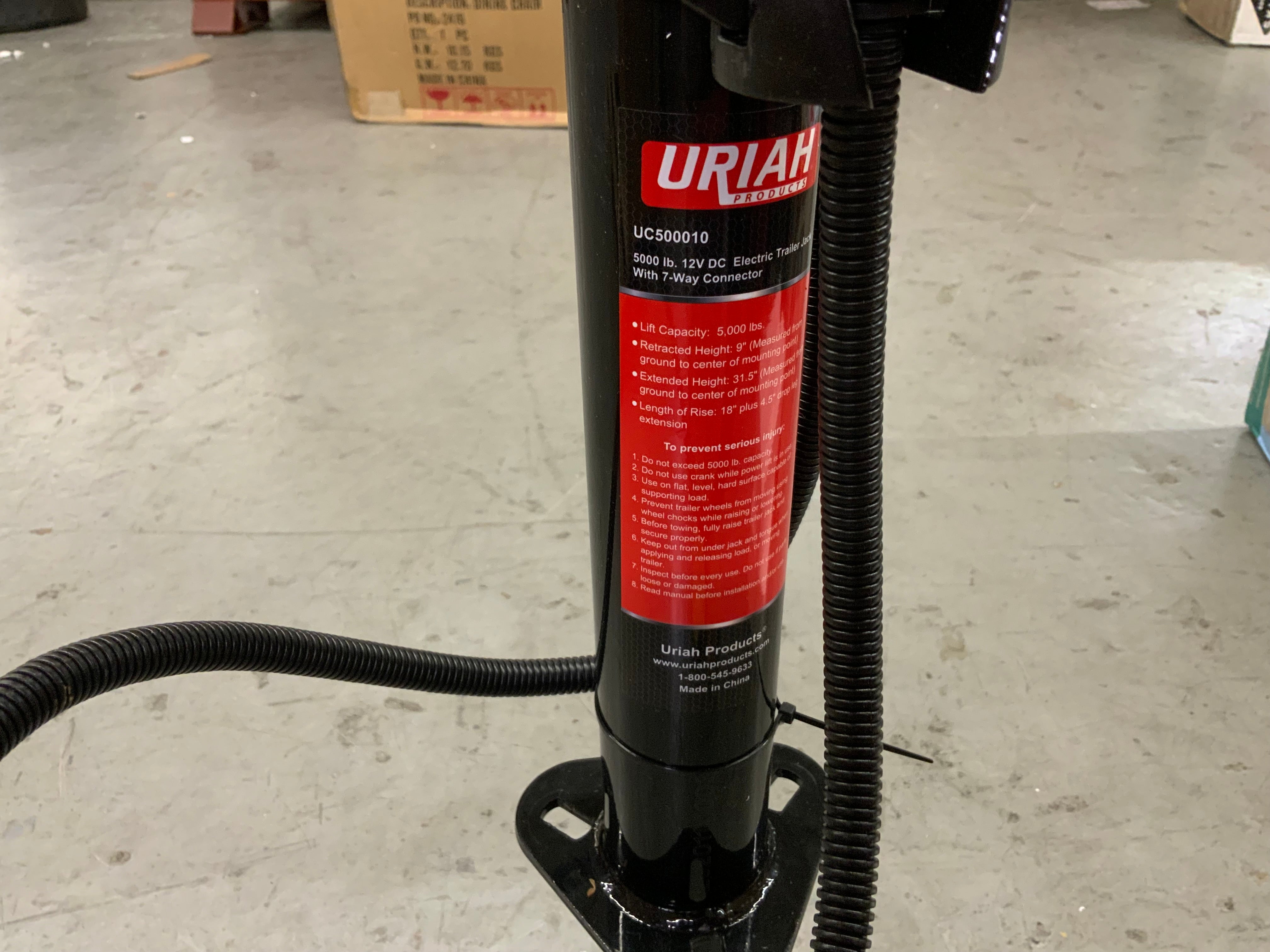 Uriah Products UC500010 Electric Trailer Jack (7-Way Connector, 5000 lb. 12V DC) (8180022345966)