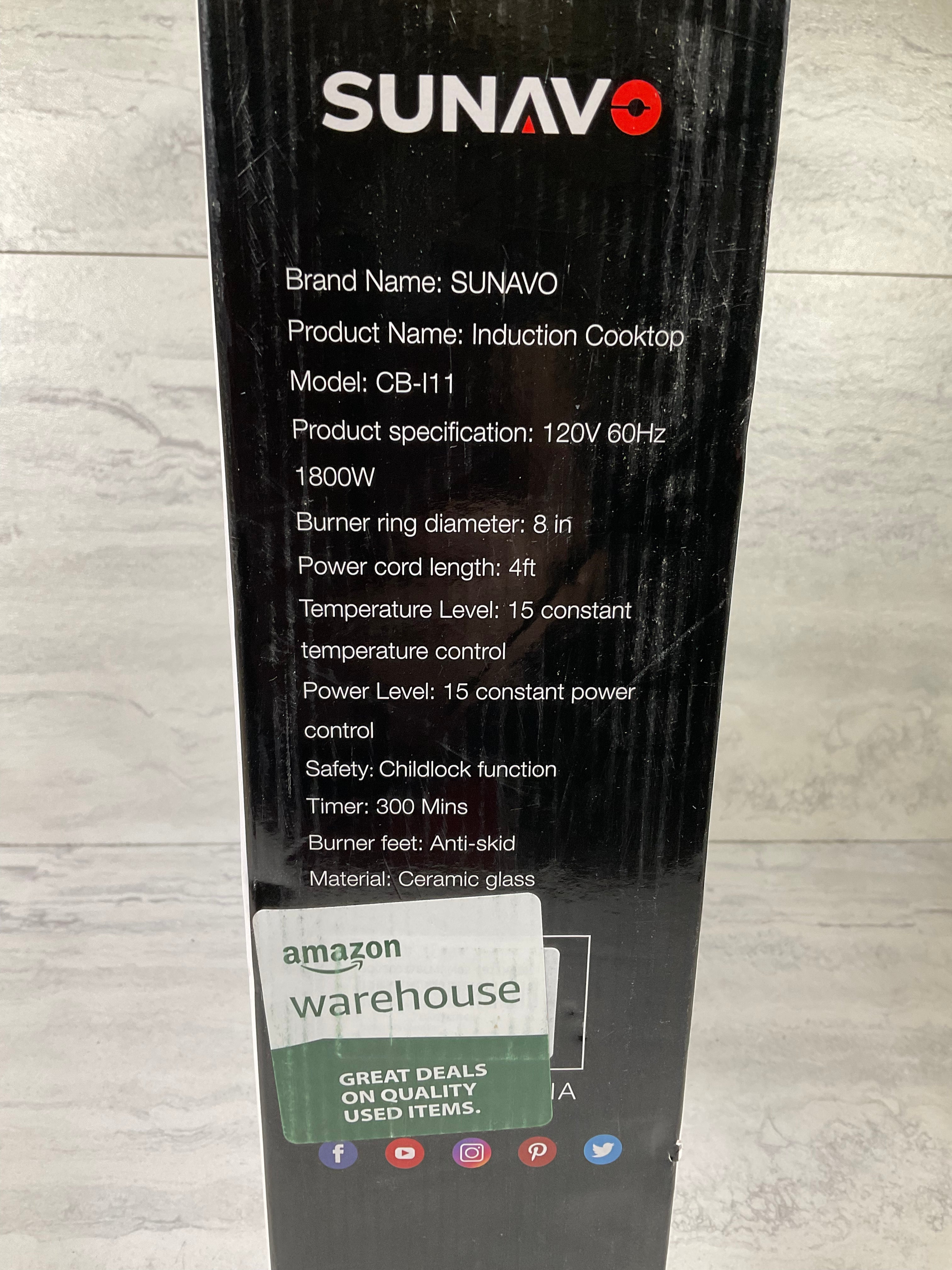 Sunavo CBI11 1800W Sensor Touch Portable Induction Cooktop