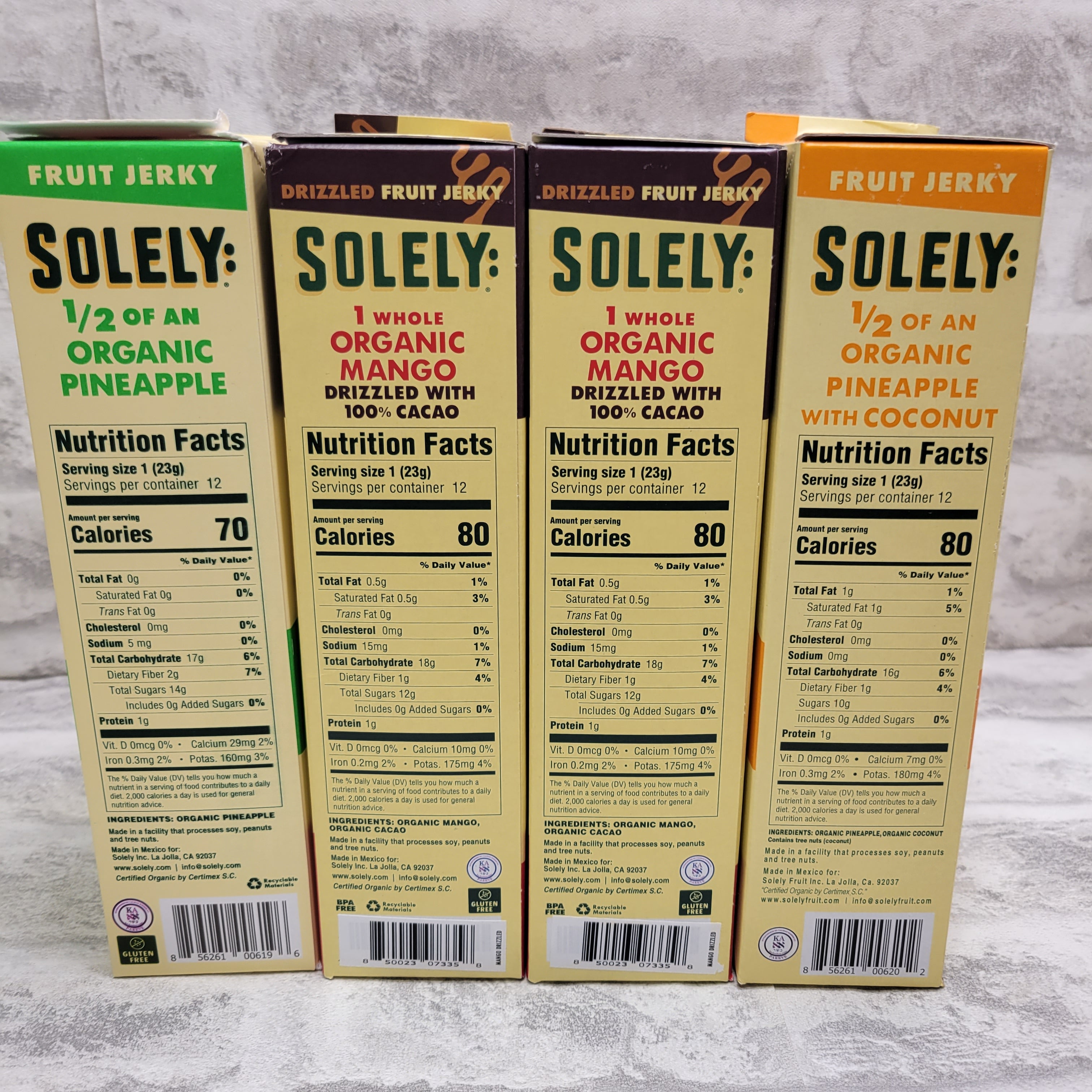 (Lot of 4) Organic Fruit Jerky, 12 Strips, 0.8 oz Each, Solely, Exp 3/2023 (7743926927598)