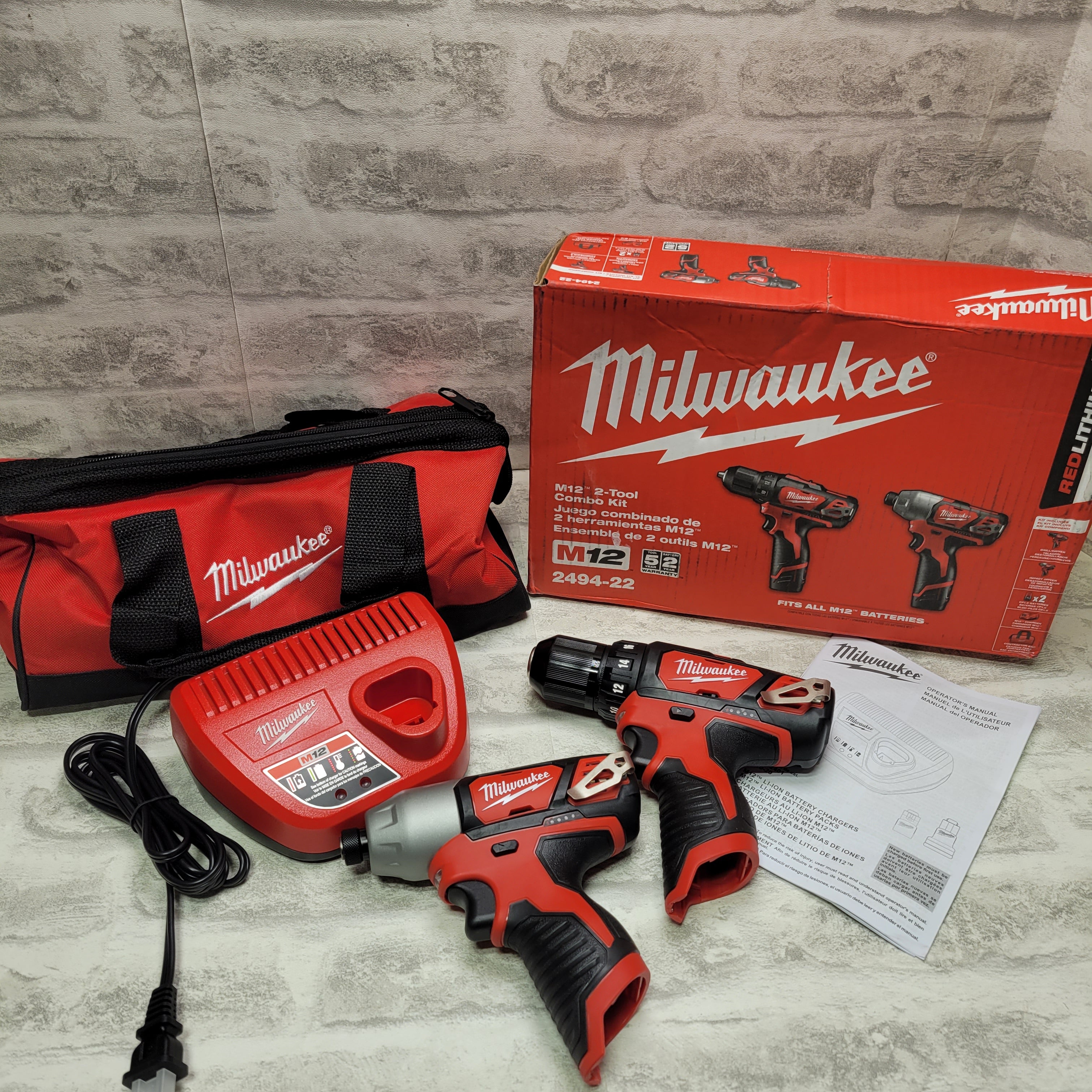 *NO BATTERIES* Milwaukee 2494-22 M12 Cordless 2-Tool Combo Kit (7735345053934)