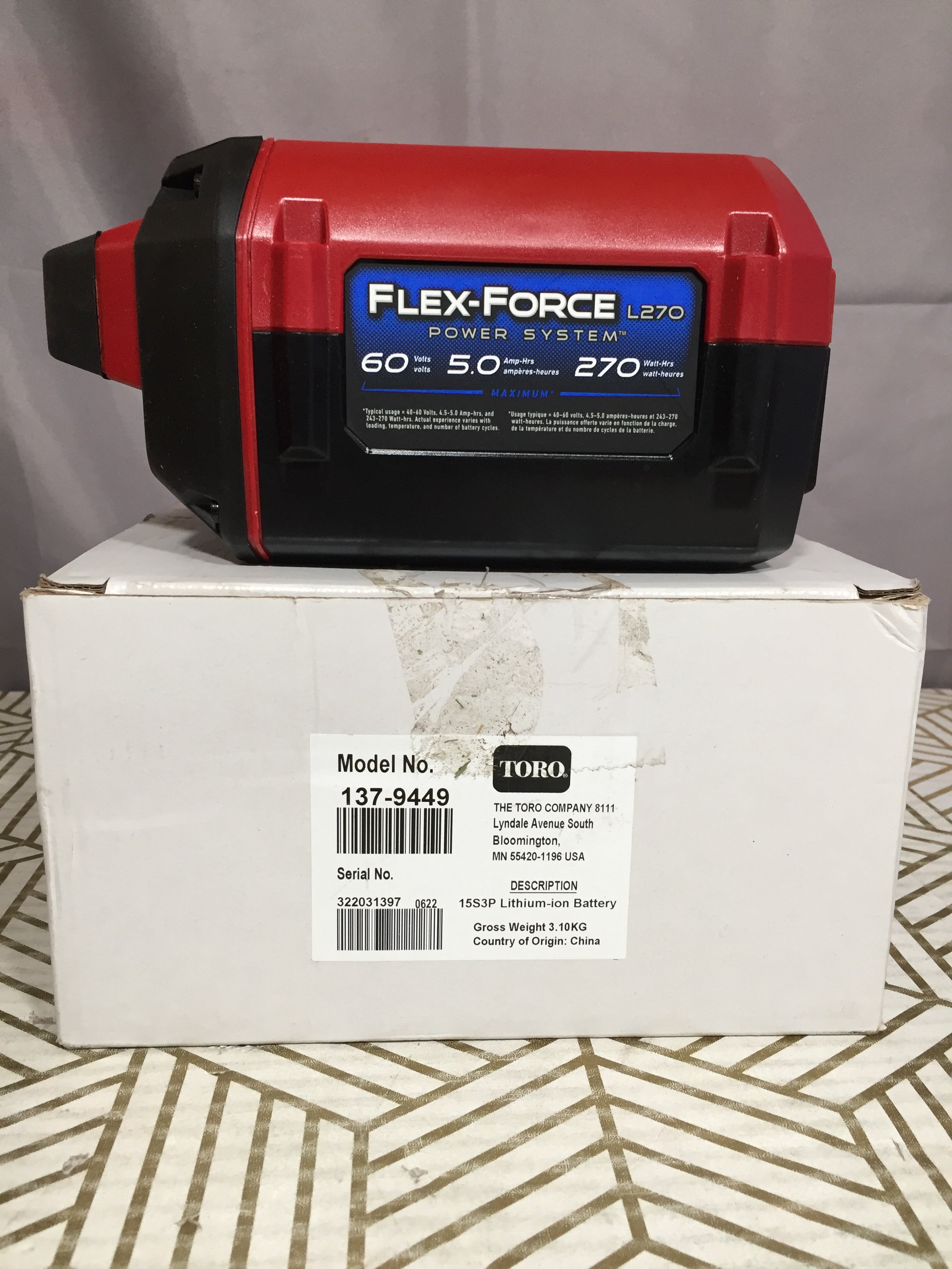 TORO Flex-Force L270 60V 5.0Ah Battery Pack (88650) *USED* (8191038980334)