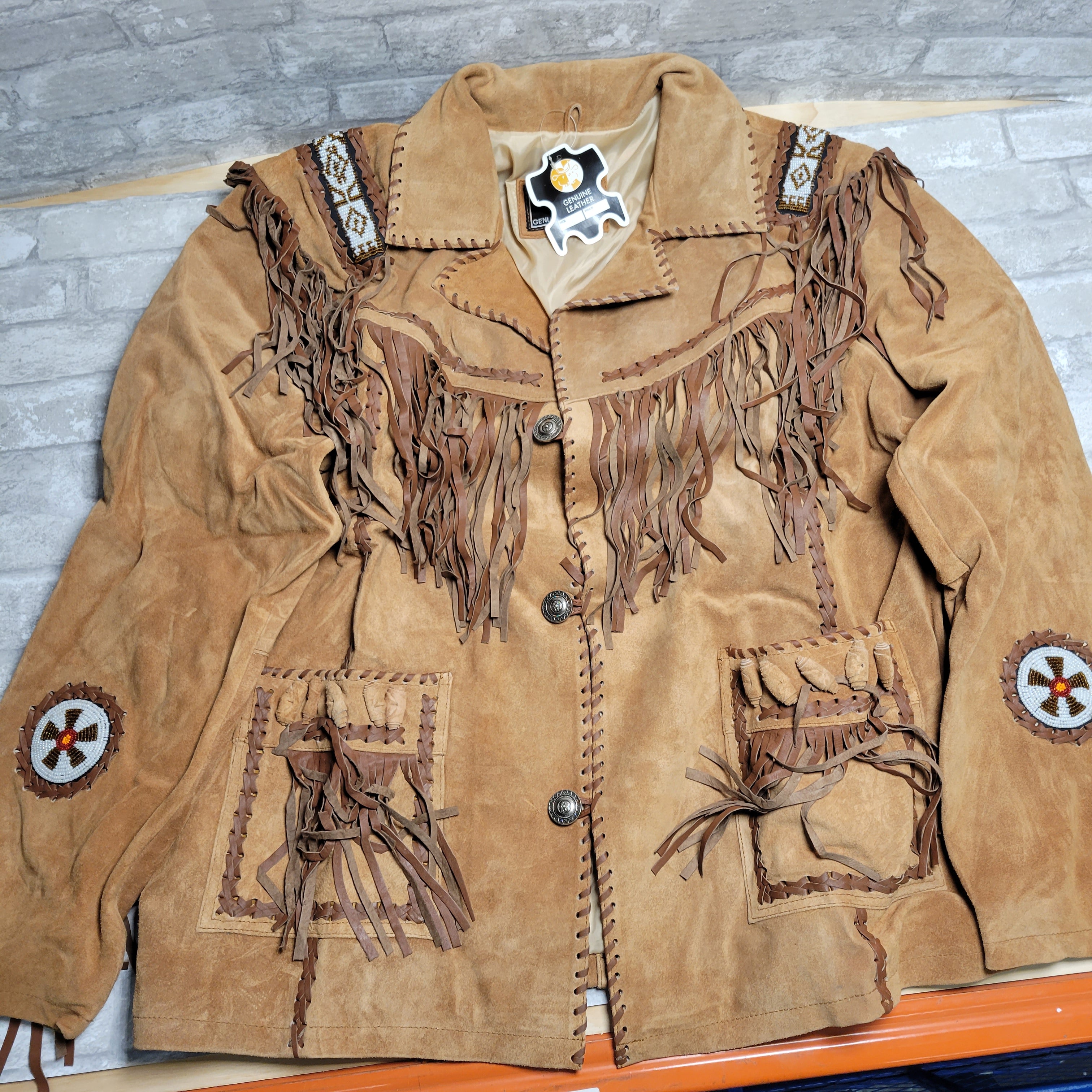 Traditional Cowboy Western Leather Jacket Coat Men's, Fringe Native American XXL (8020707344622)