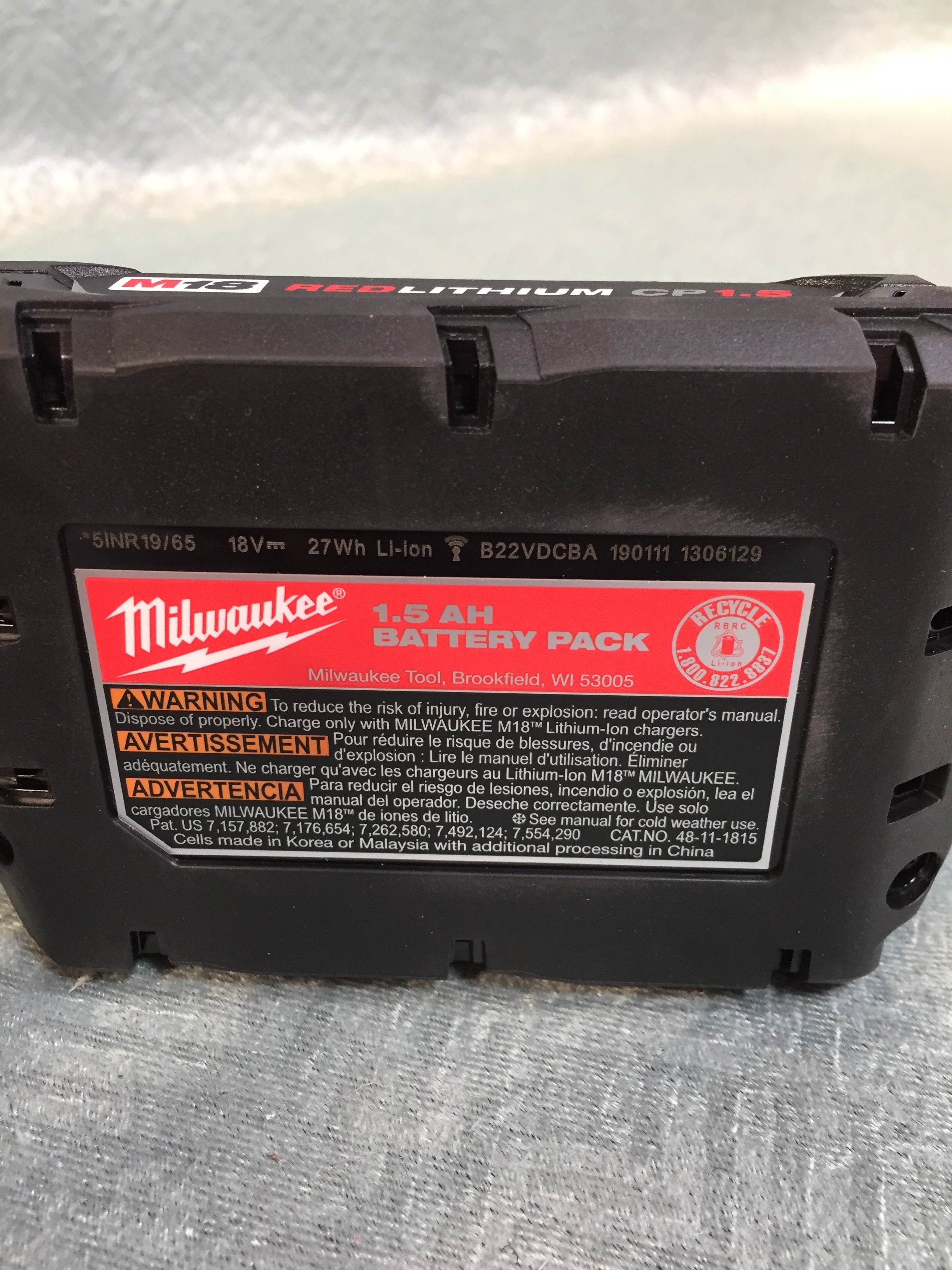 **PARTS ONLY** Genuine Milwaukee M18 1.5Ah 48-11-1815 Batteries (2) DEFECTIVE (7591632863470)