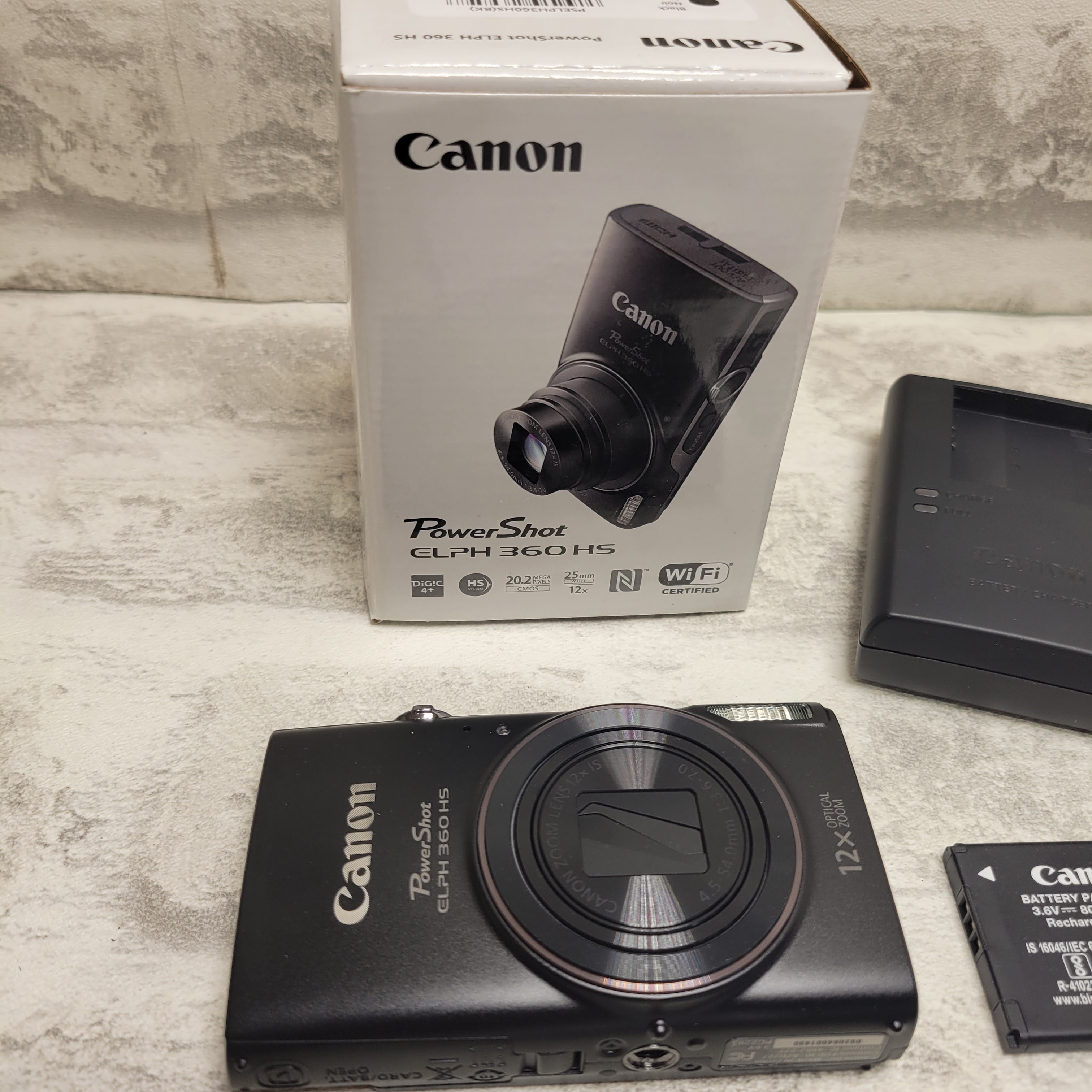 Canon PowerShot ELPH 360 Digital Camera w/ 12x Optical Zoom (Black) (7617206059246)