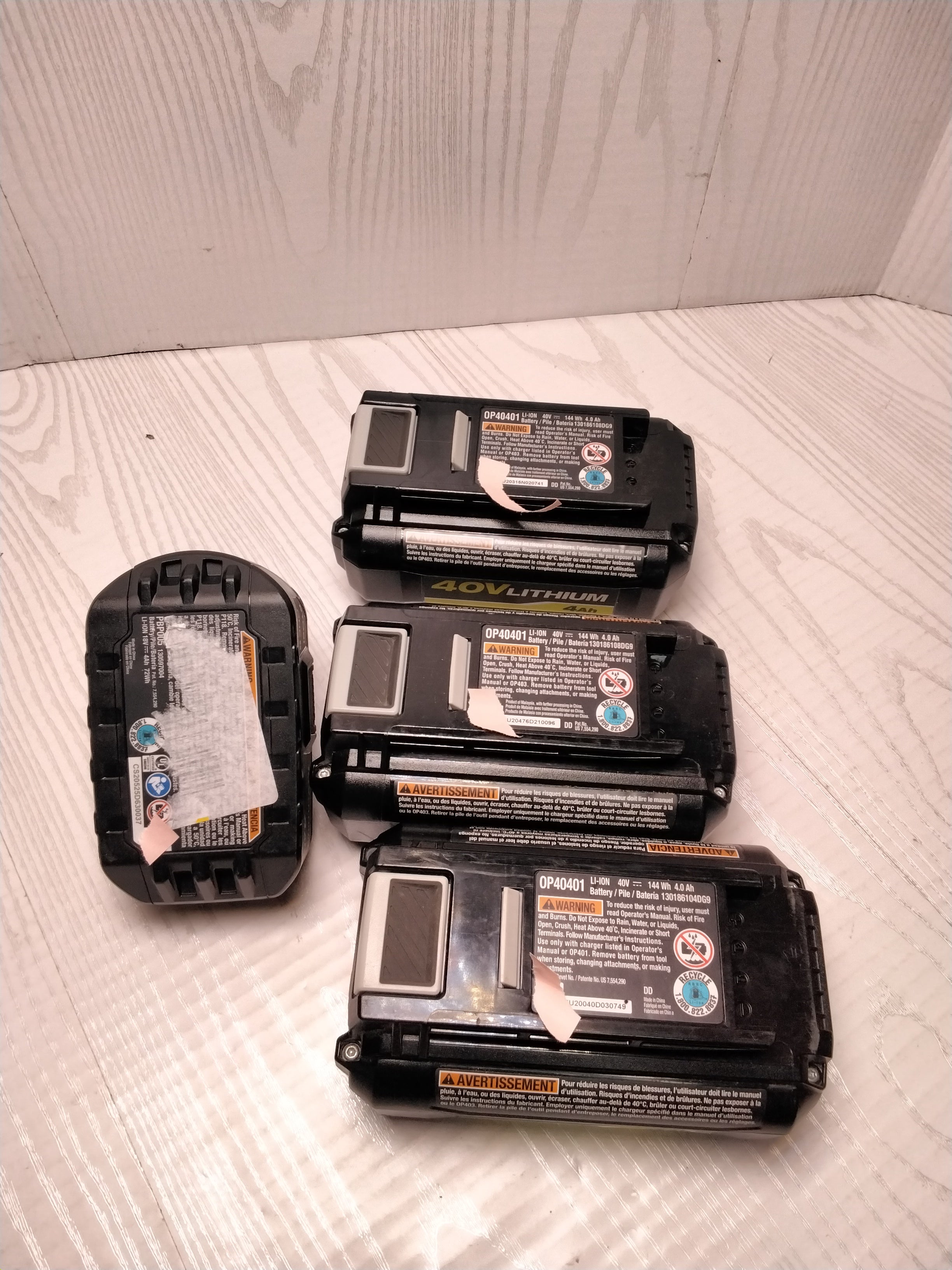 *FOR PARTS, READ* Set of 4 Ryobi Batteries - 3, 40v, 4AH & 1, 18v, 4AH (7855575236846)
