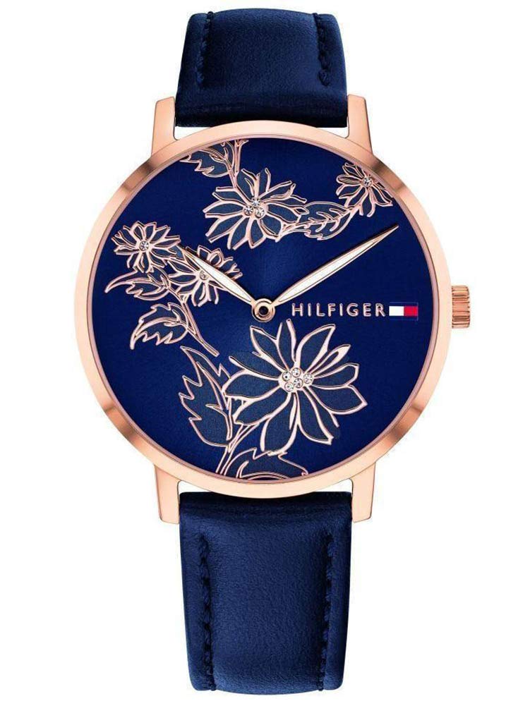 Tommy Hilfiger Women's Gold Quartz Watch (Model: 1781918) Calfskin Strap, Blue (6952434041015)