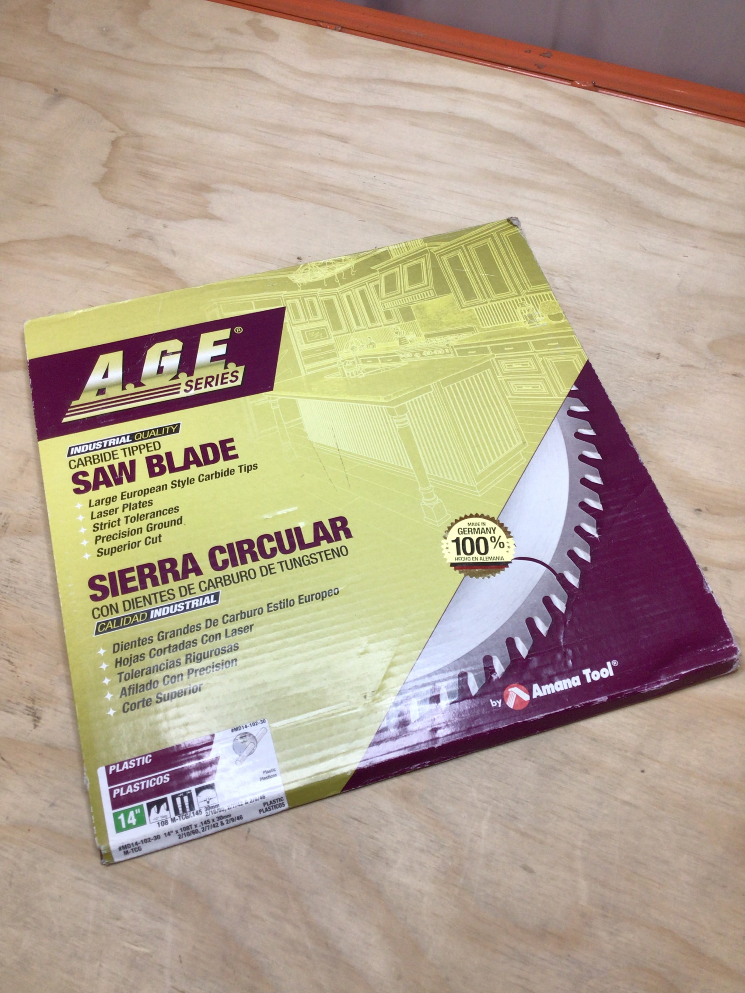 AGE MD14-102-30 Plastic 14″ Dia x 108T M-TCG, -2 Deg, 30mm Bore Saw Blade *NEW* (8108777505006)