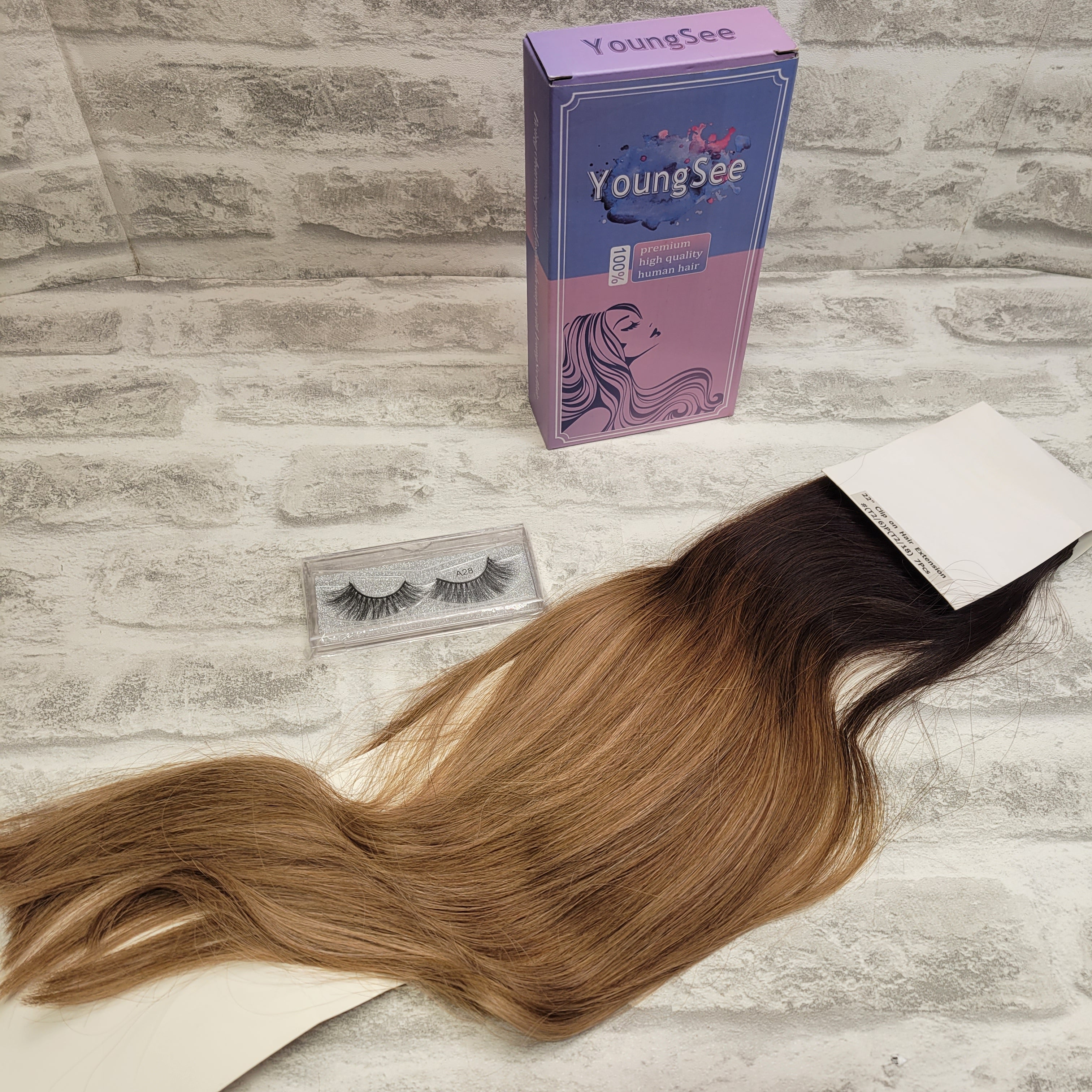 YoungSee Clip in Hair Extensions Human Hair Dark Brown/Blonde Balayage 22in 7pcs (7576697372910)