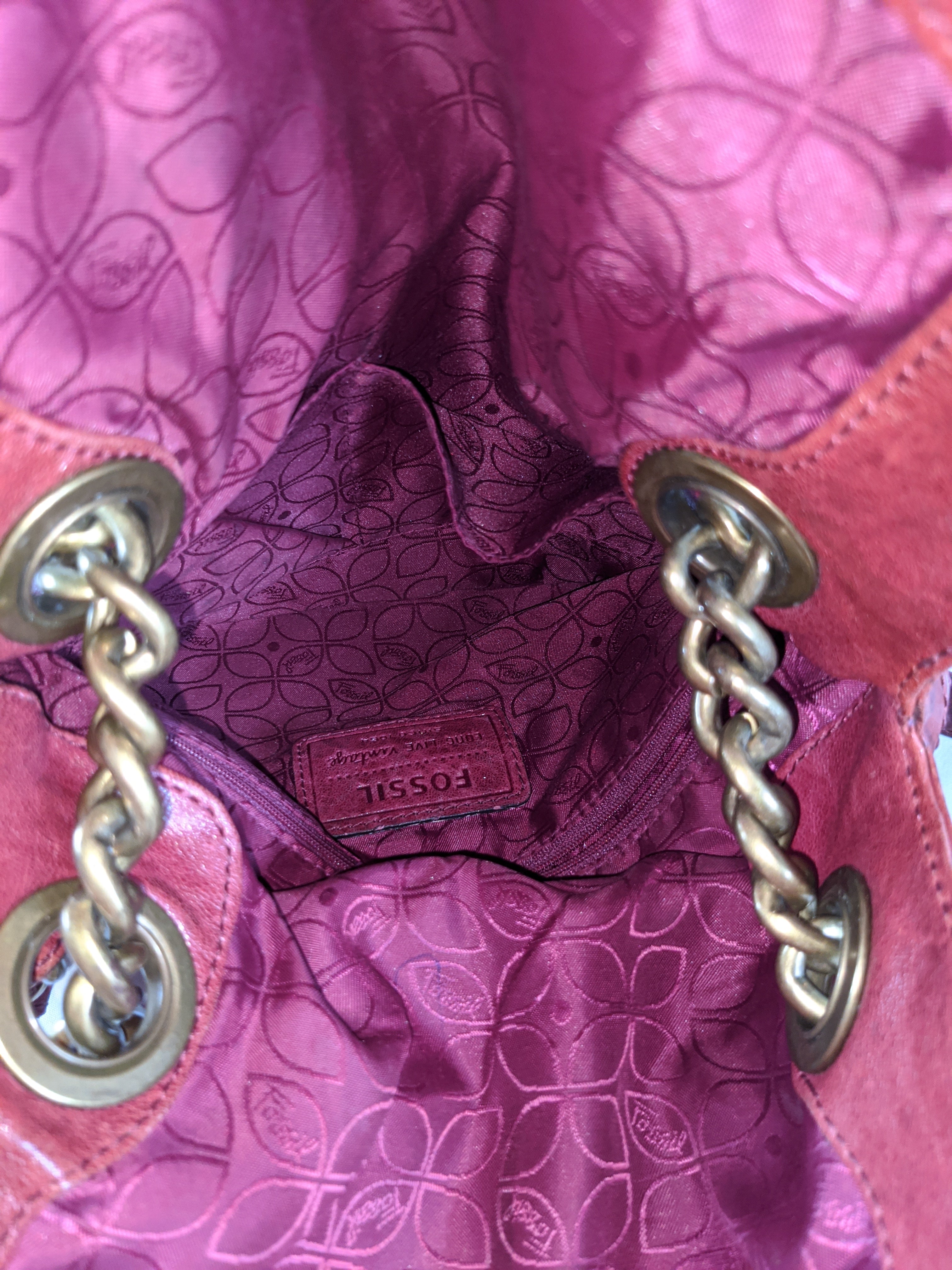 Fossil llv Foldover Red Leather Chain Shoulder Handbag hobo Crossbody (6925853098167)