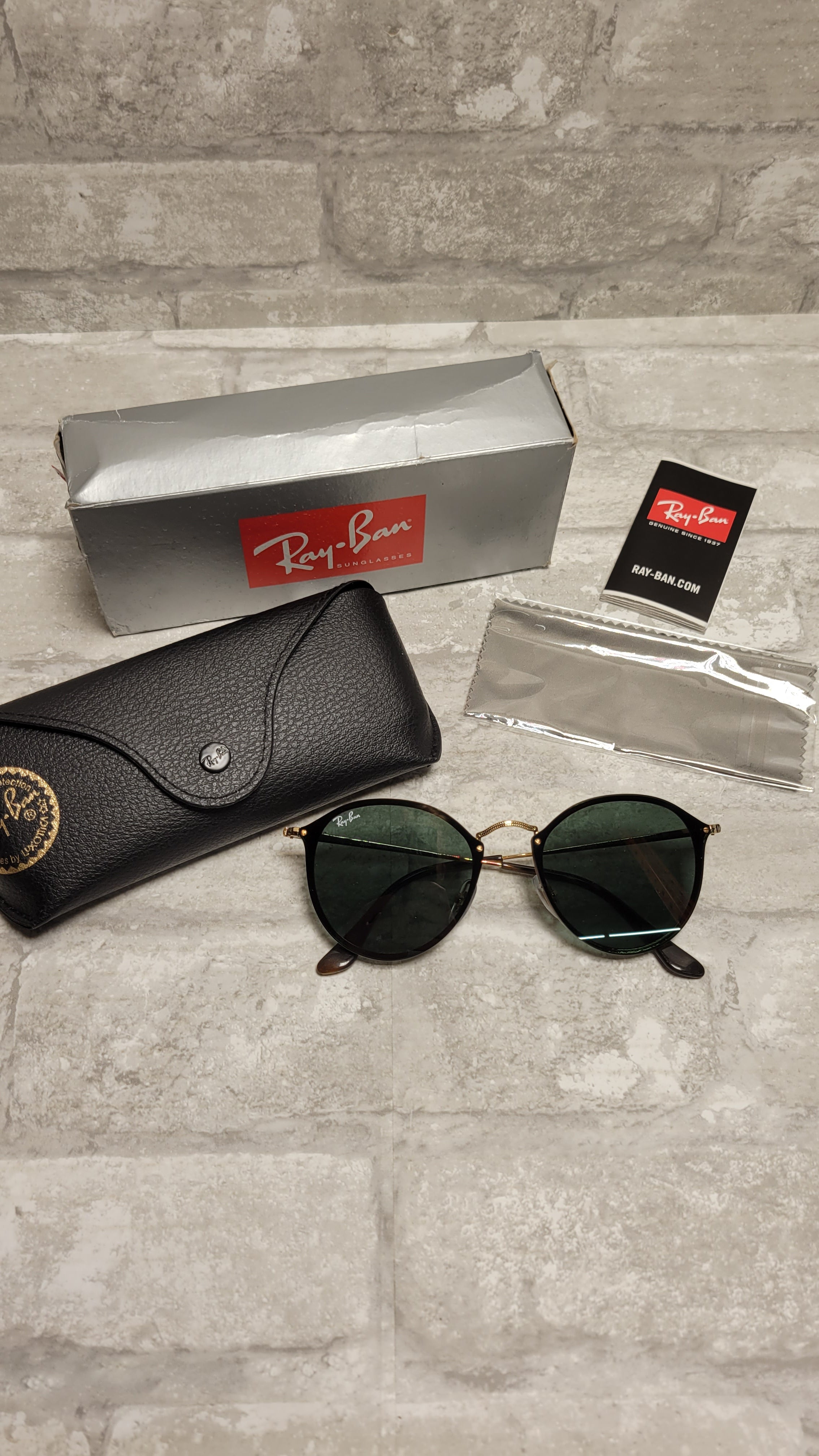 Ray-Ban RB3574N Blaze Round Polished Gold Frame Green Classic Lens Sunglasses (8066522153198)