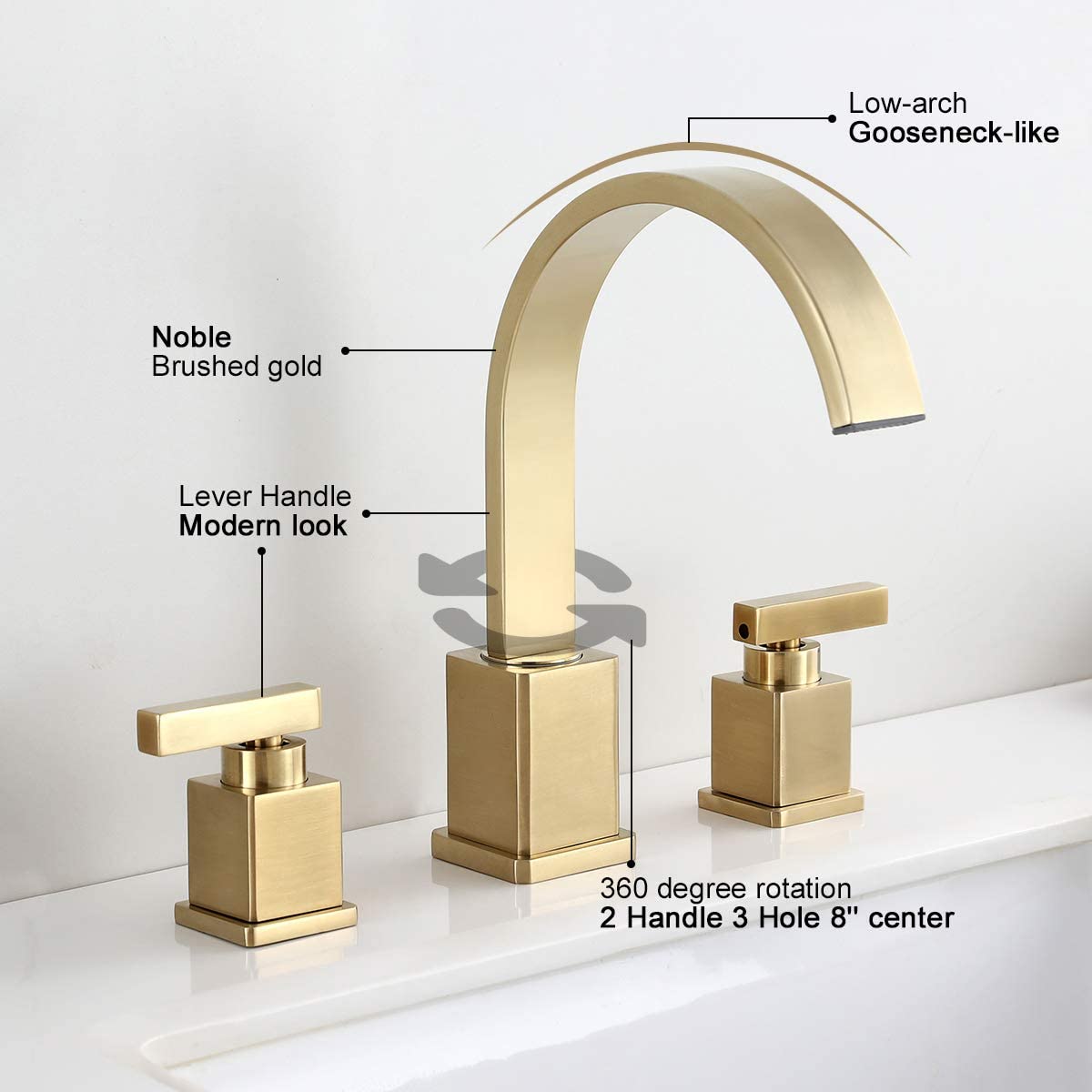 WorbWay Bathroom Faucet Gold, 2 Lever Handle 8 inch Widespread with Pop-Up Drain (6957649264823)