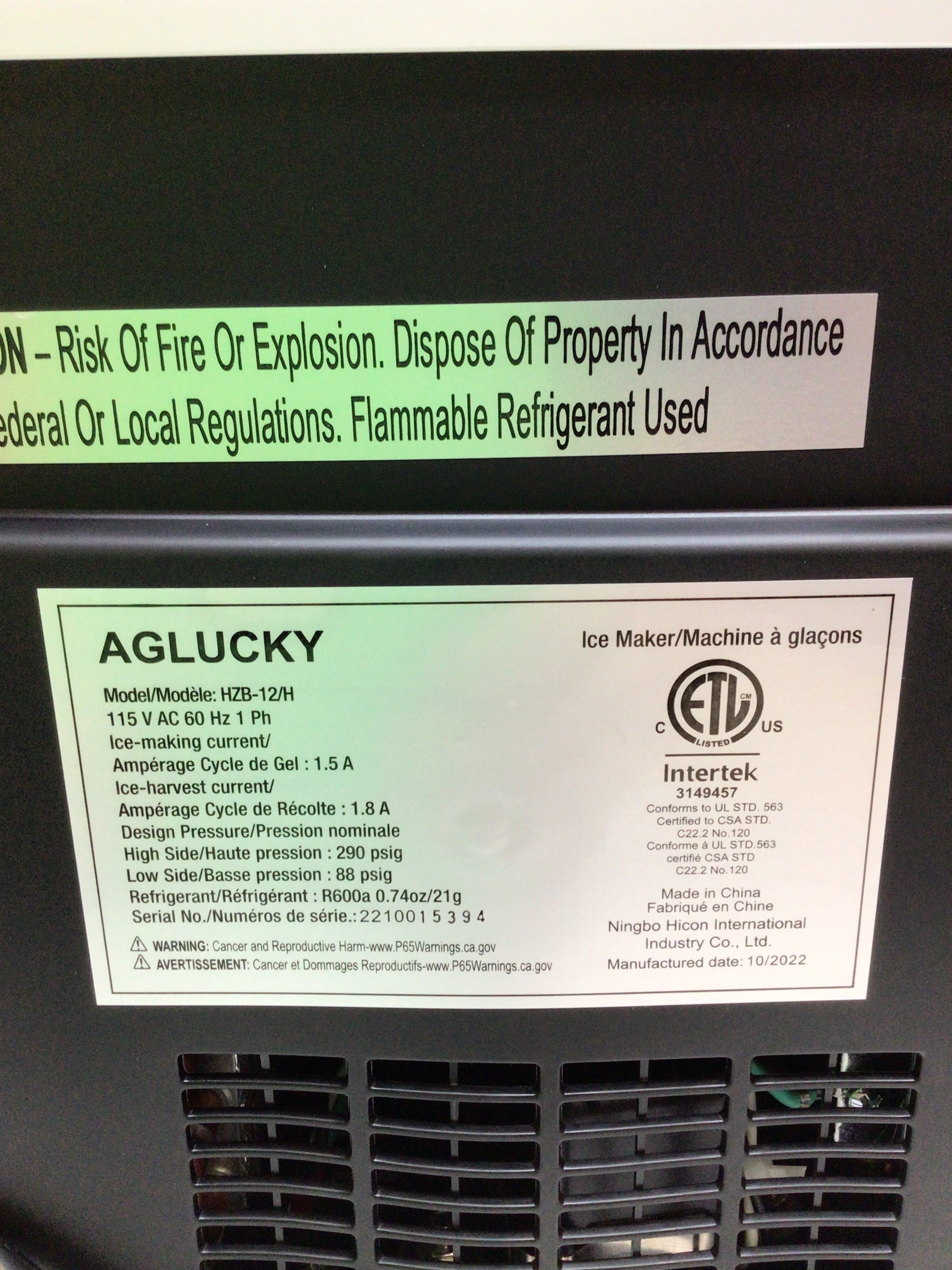 AGLUCKY (Antarctic Star) HZB-12/H Countertop Portable Ice Maker 26lb/24hrs (8097897316590)