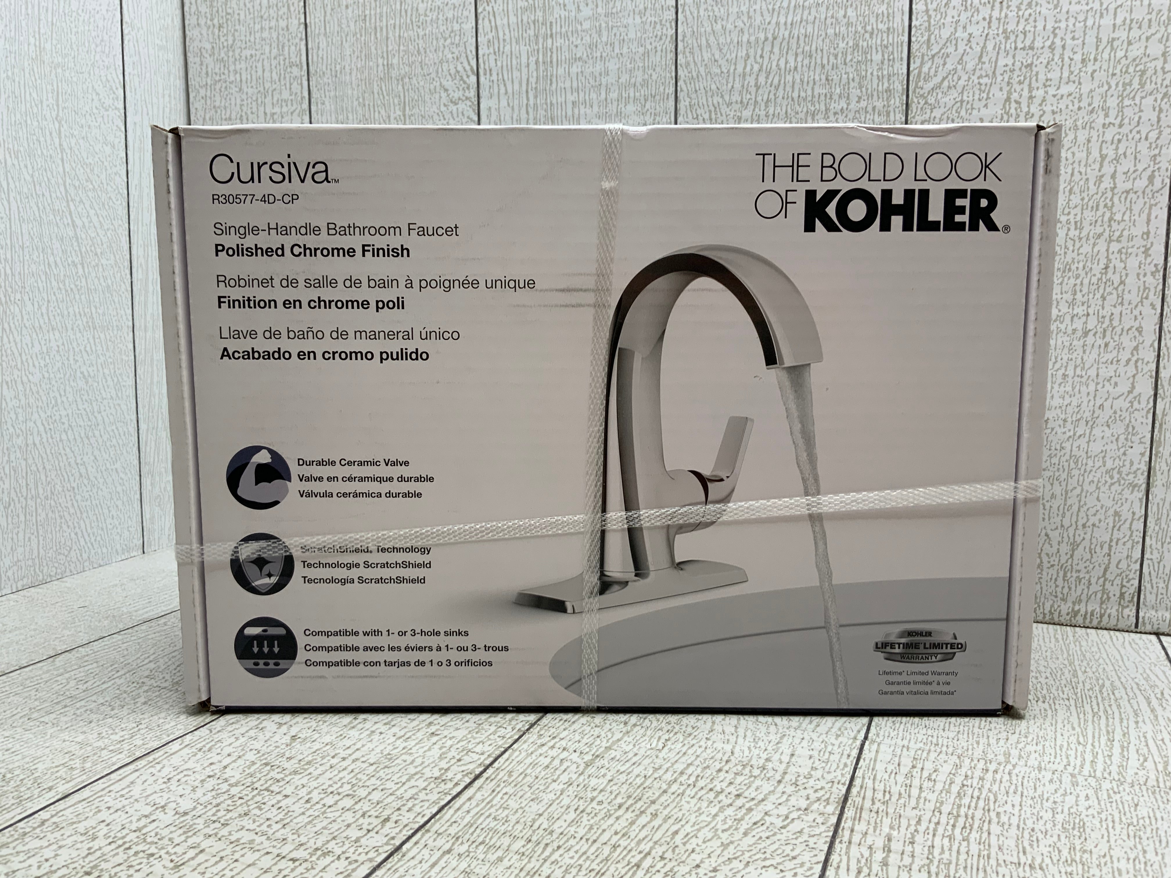 KOHLER Cursiva Single Hole Single-Handed Bathroom Faucet in Polished Chrome (8042201710830)