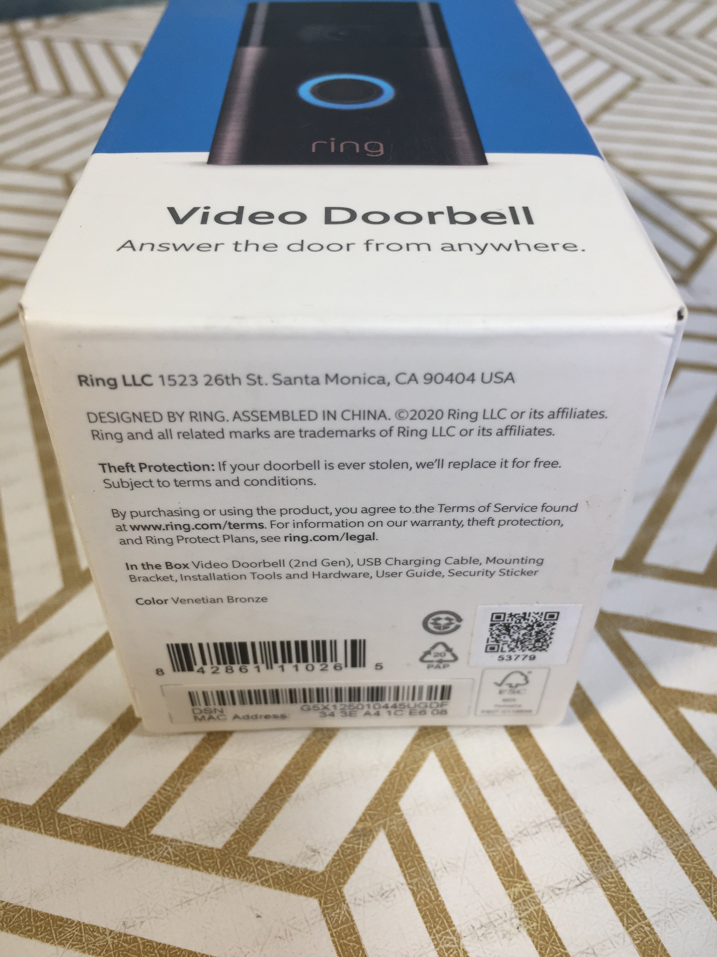 Video Doorbell (2nd Gen) Venetian Bronze Wireless Rechargeable (7957775122670)
