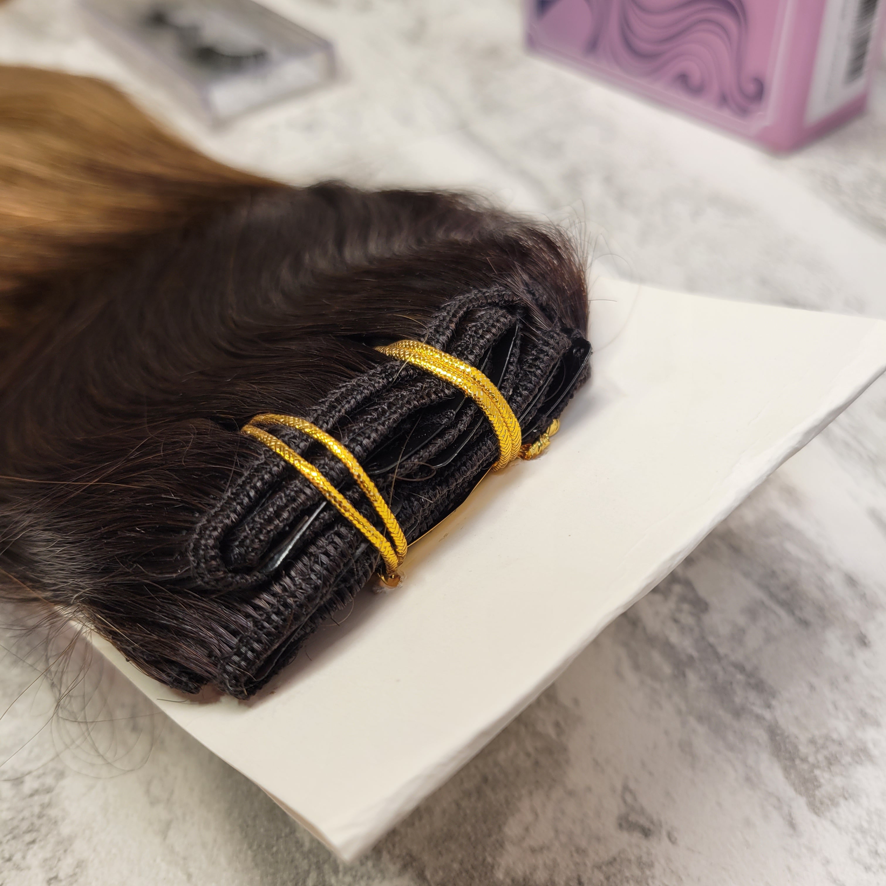 YoungSee Clip in Hair Extensions Human Hair Dark Brown/Blonde Balayage 22in 7pcs (7576697372910)