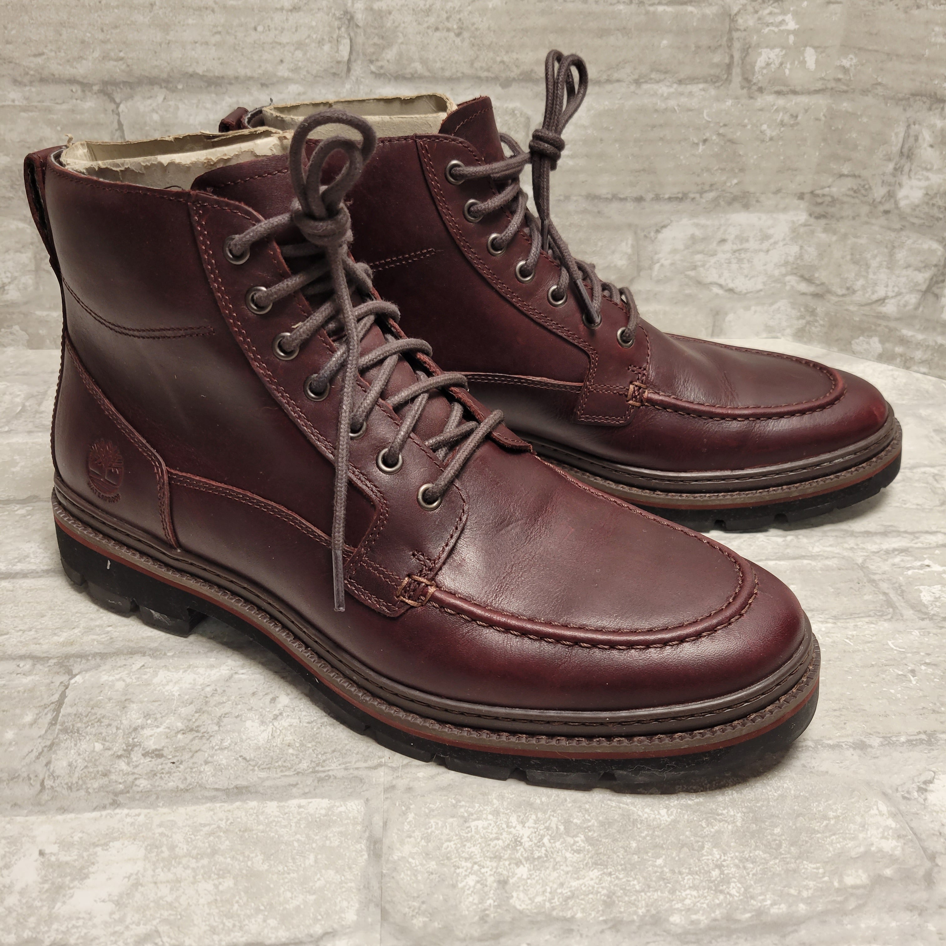 Timberland Port Union Waterproof Moc Toe Burgundy Boot A28ZZ, Men's Size 9.5 (8069367726318)