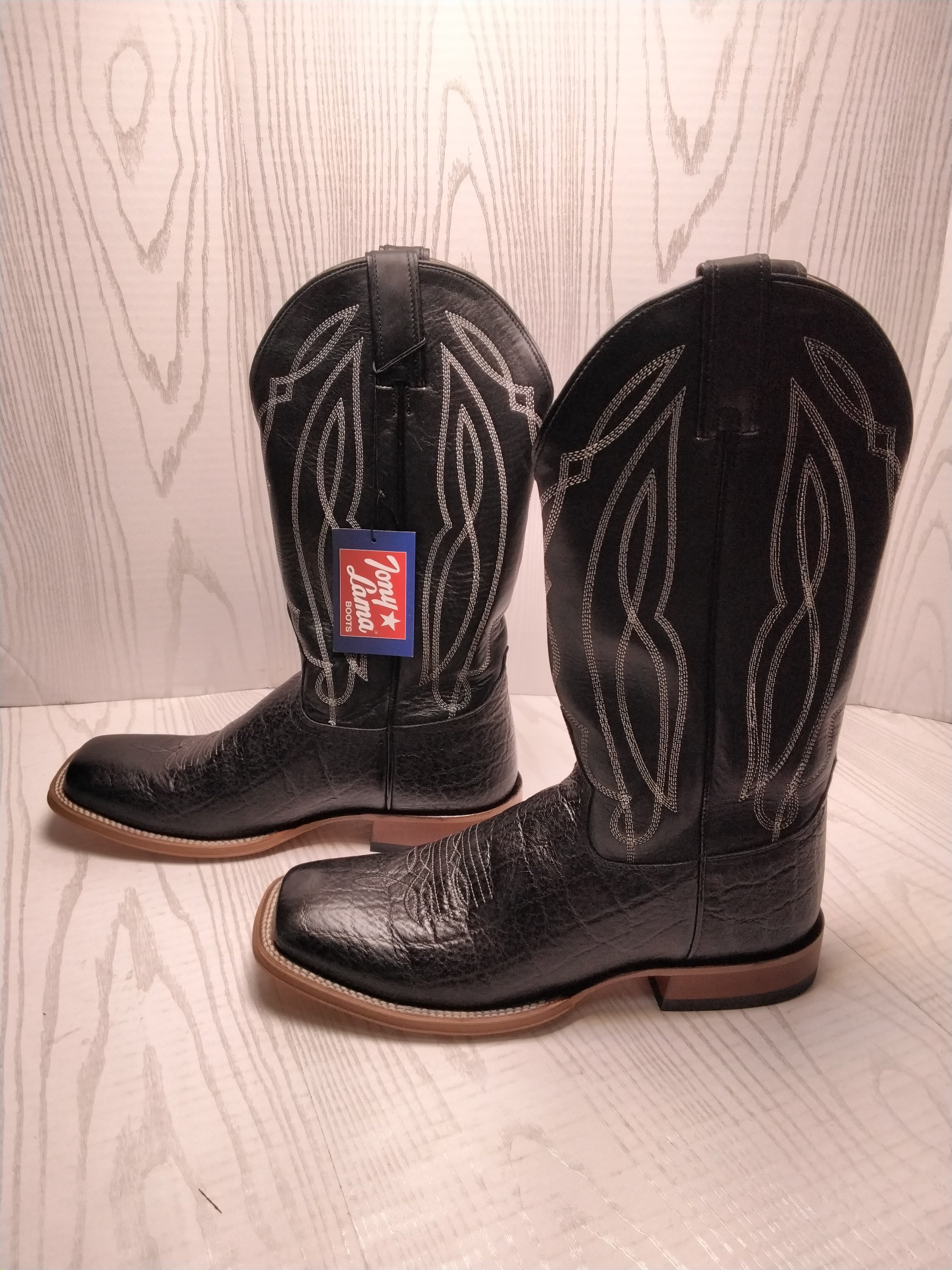 Tony Lama Mens Sealy Square Toe Black Boots, Size 10 (7928690540782)