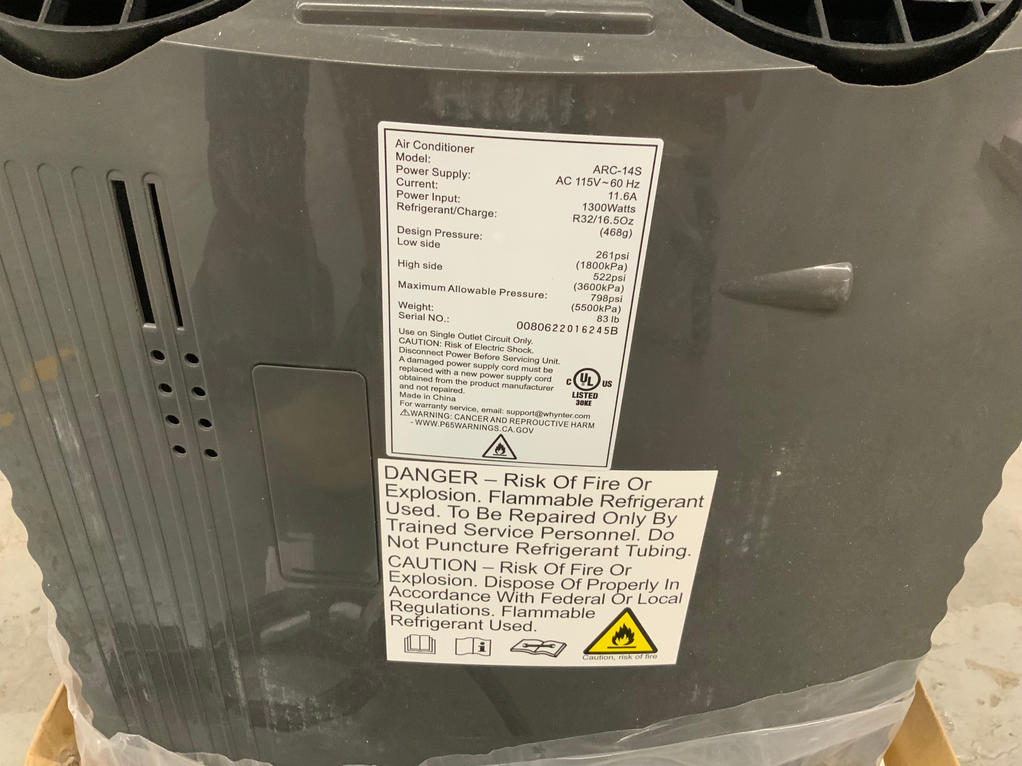 Whynter ARC-14S 14,000 BTU Dual Hose Portable Air Conditioner (Missing Remote) (8106009297134)