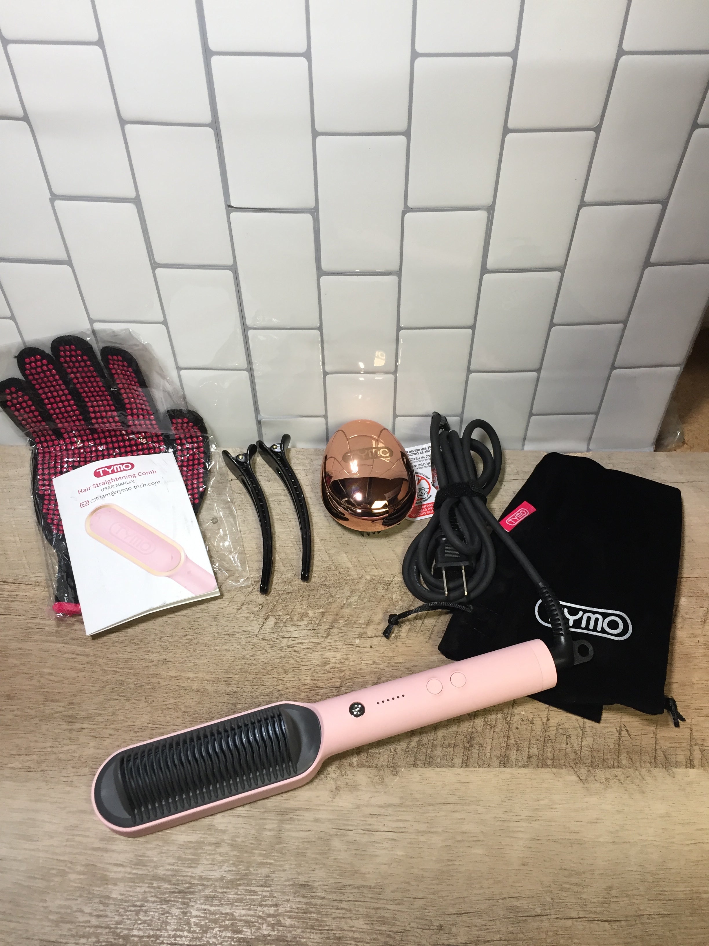 TYMO Ring Pink Hair Straightener Brush Hair Straightening Iron w/ Built-in Comb (6973064642743)