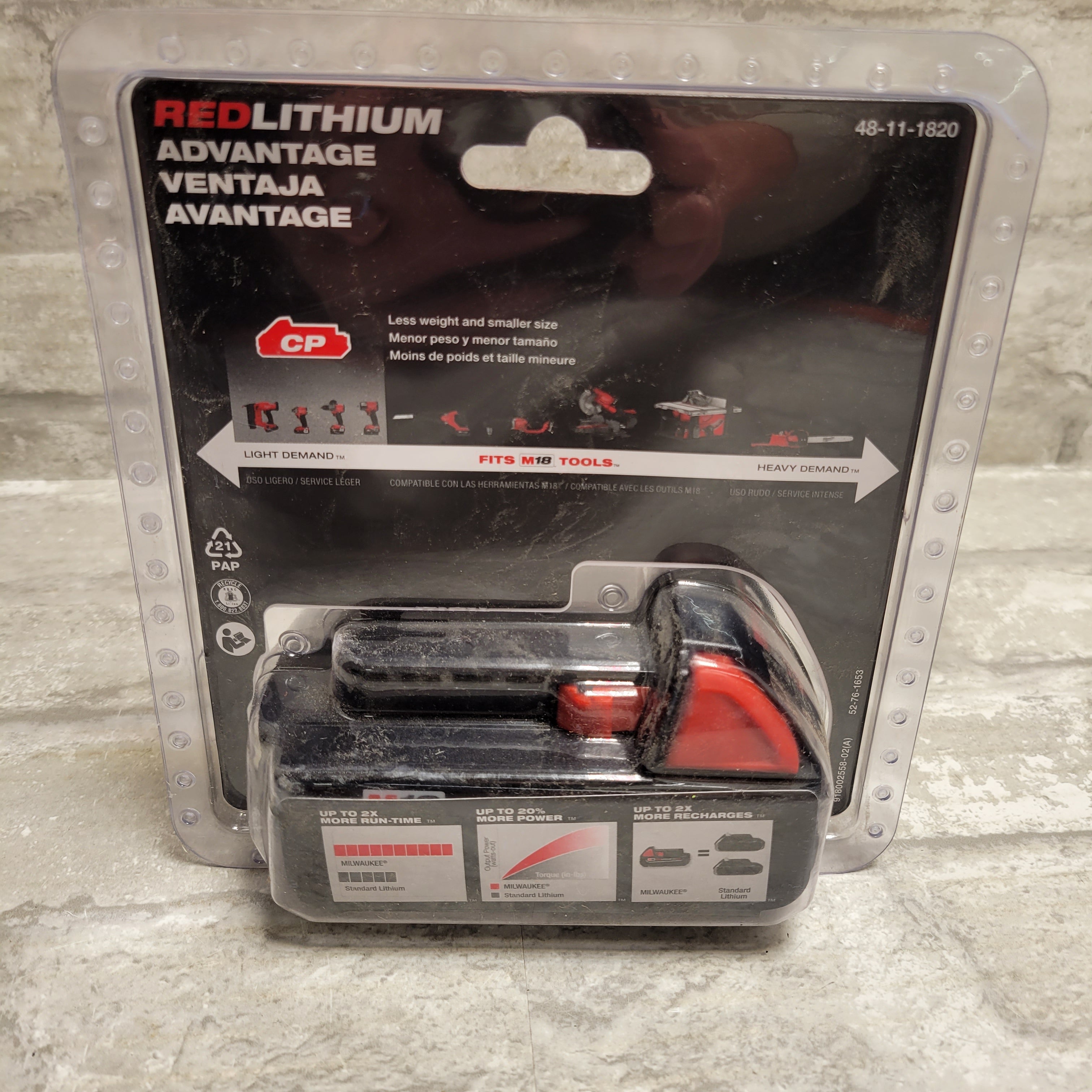 Milwaukee M18 18-Volt 2.0 Ah Lithium-Ion Compact Battery 48-11-1820 (8152421564654)